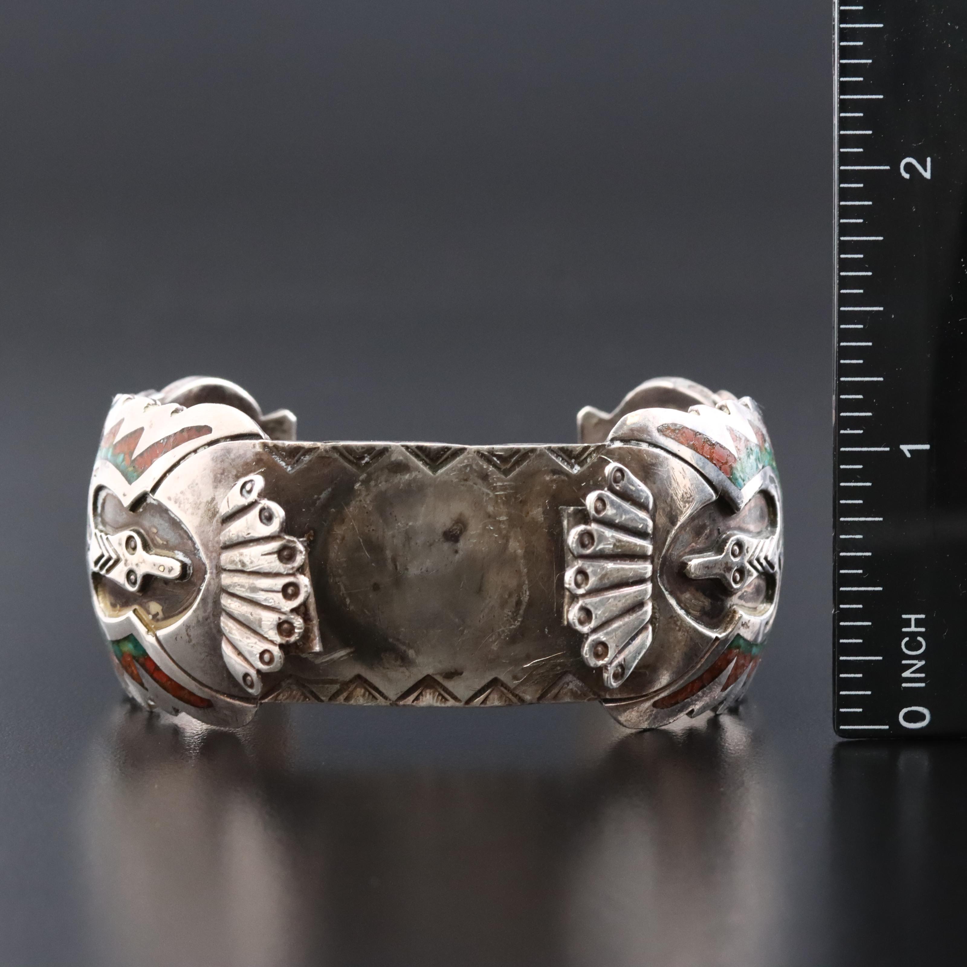 Southwestern Sterling Signed Peyote Bird & Stampwork Watch Bracelets