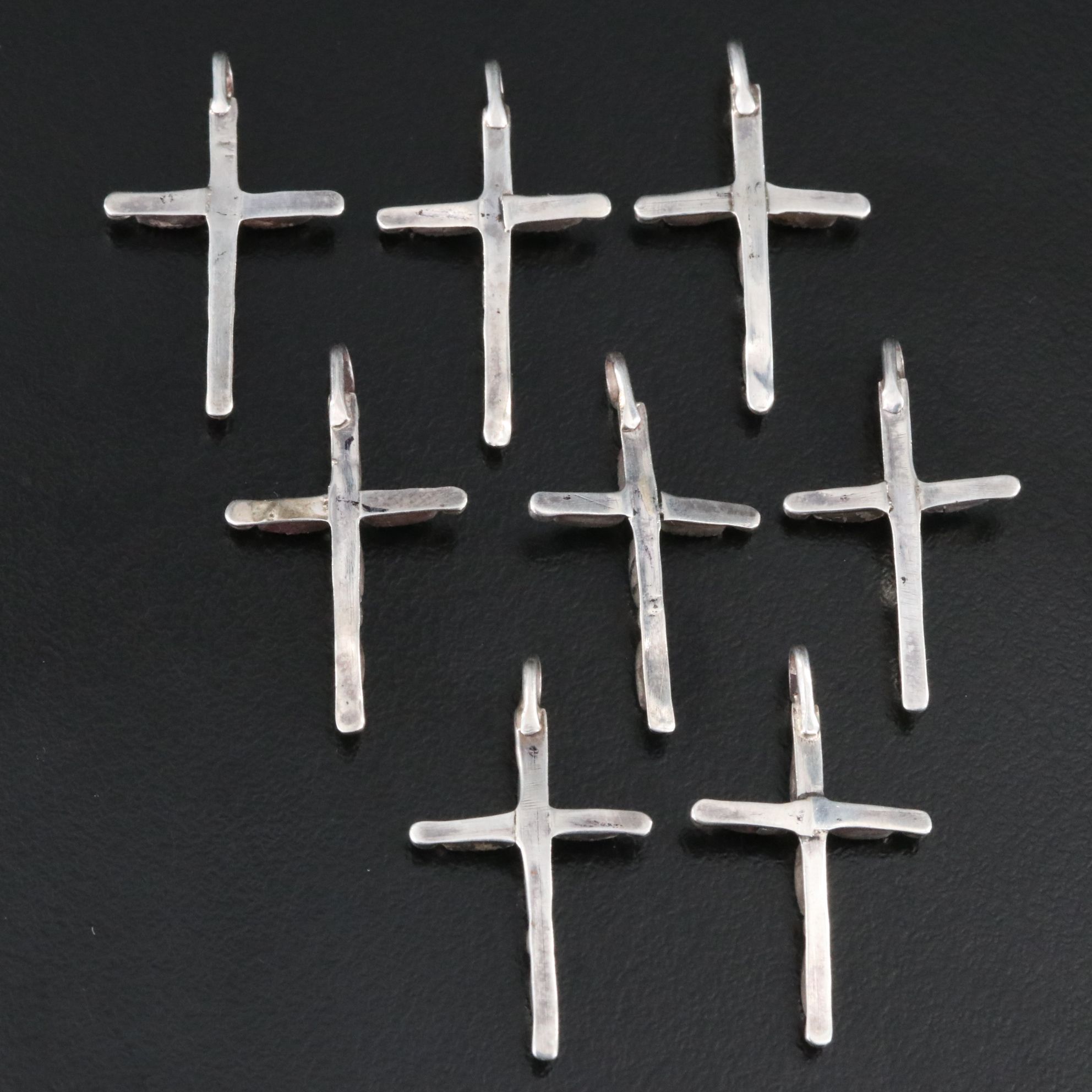 Collection of Southwestern Sterling Turquoise Petit Point Cross Pendants