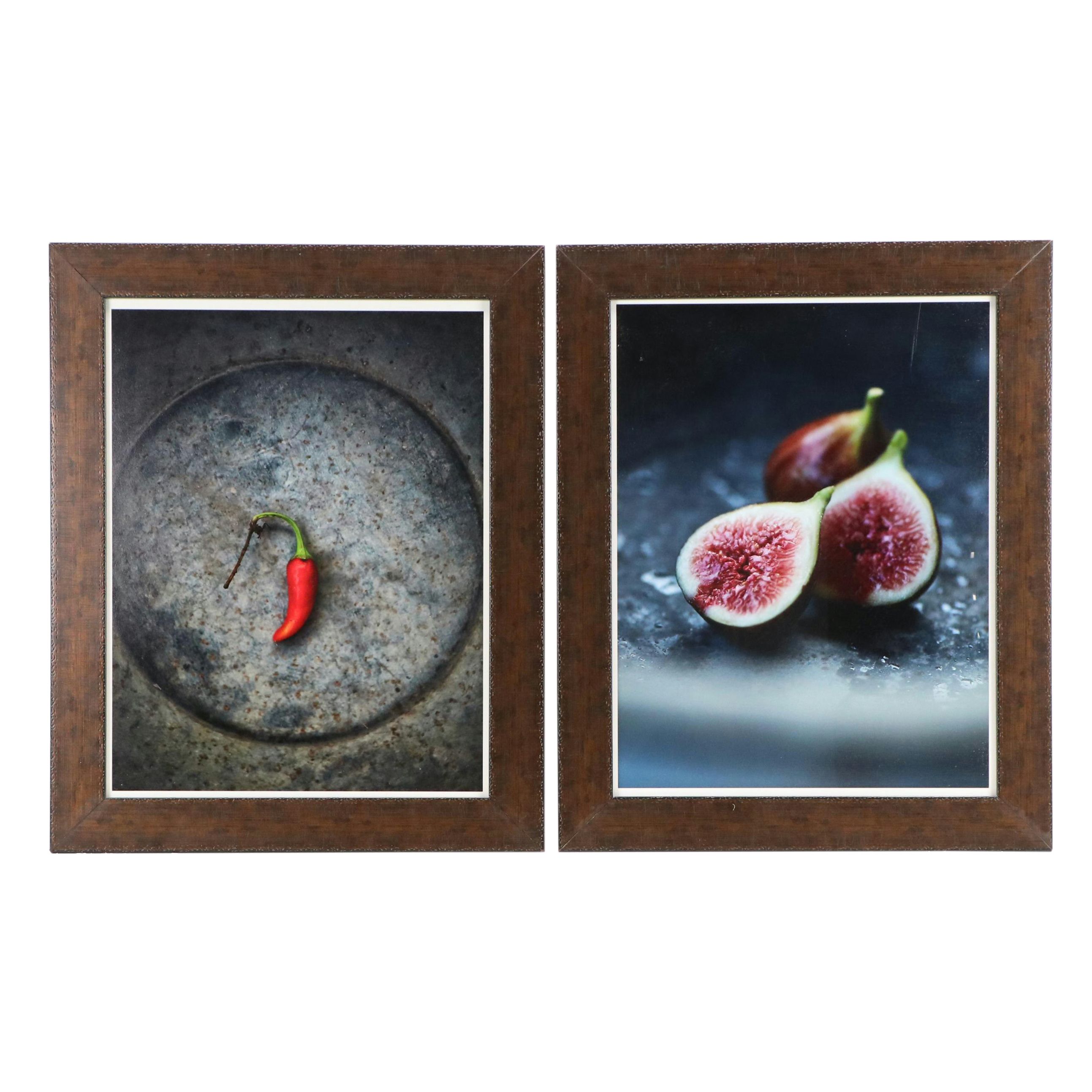 Photographic Giclées of Figs and a Chili Pepper in Engraved Wood Frames