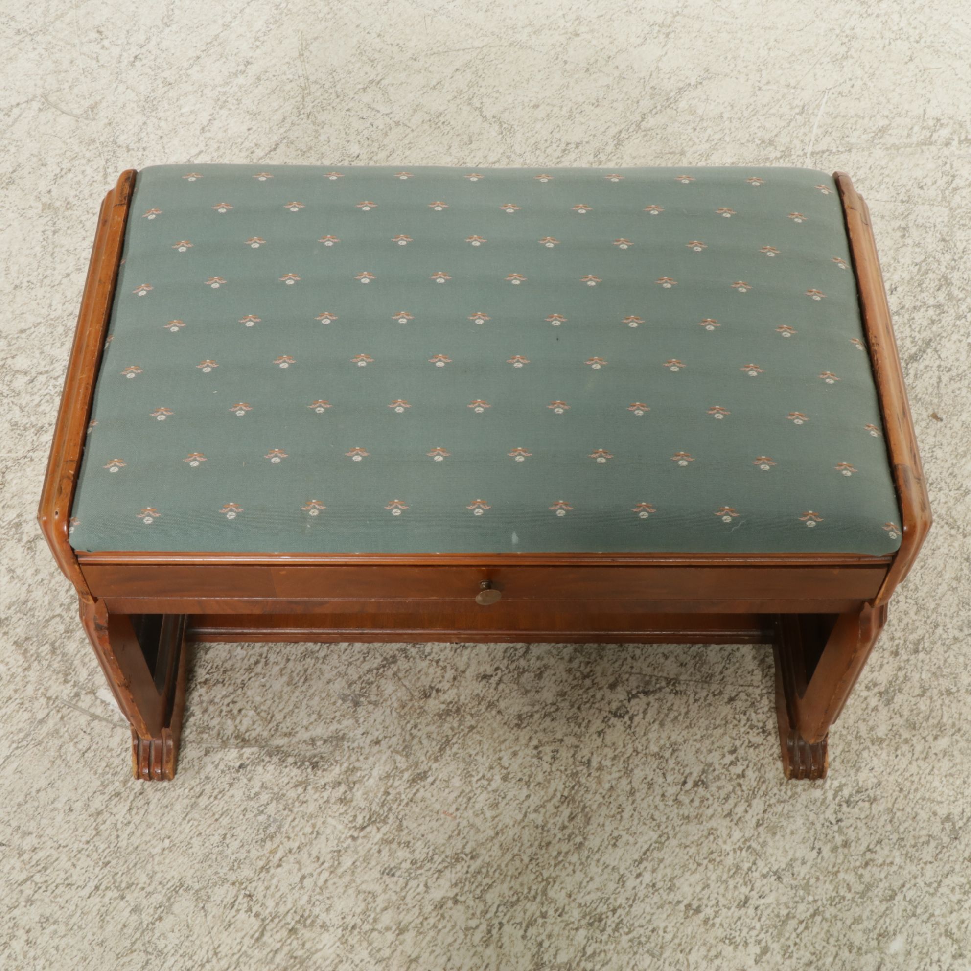 Art Deco Bench with Geometric Mahogany Veneer