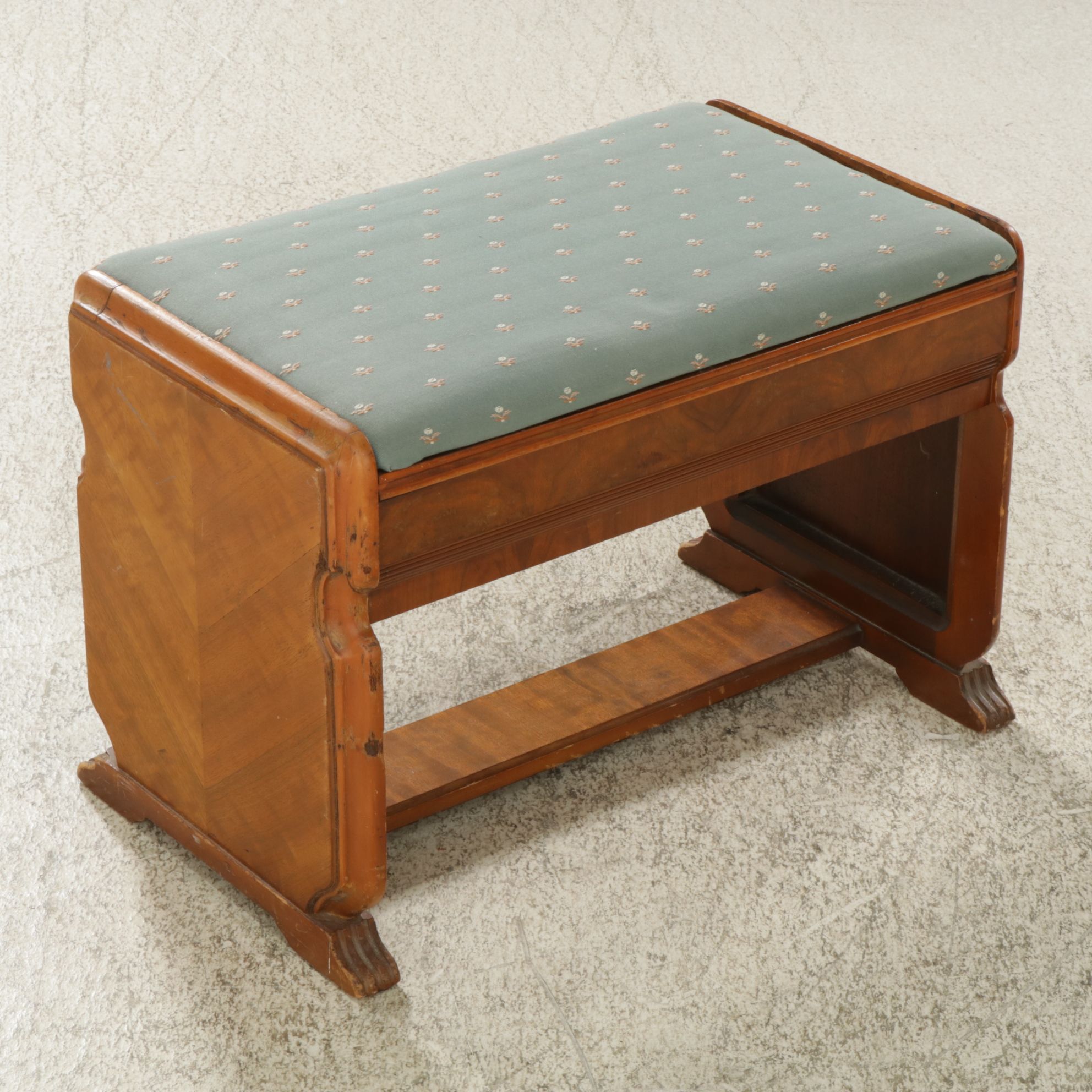 Art Deco Bench with Geometric Mahogany Veneer