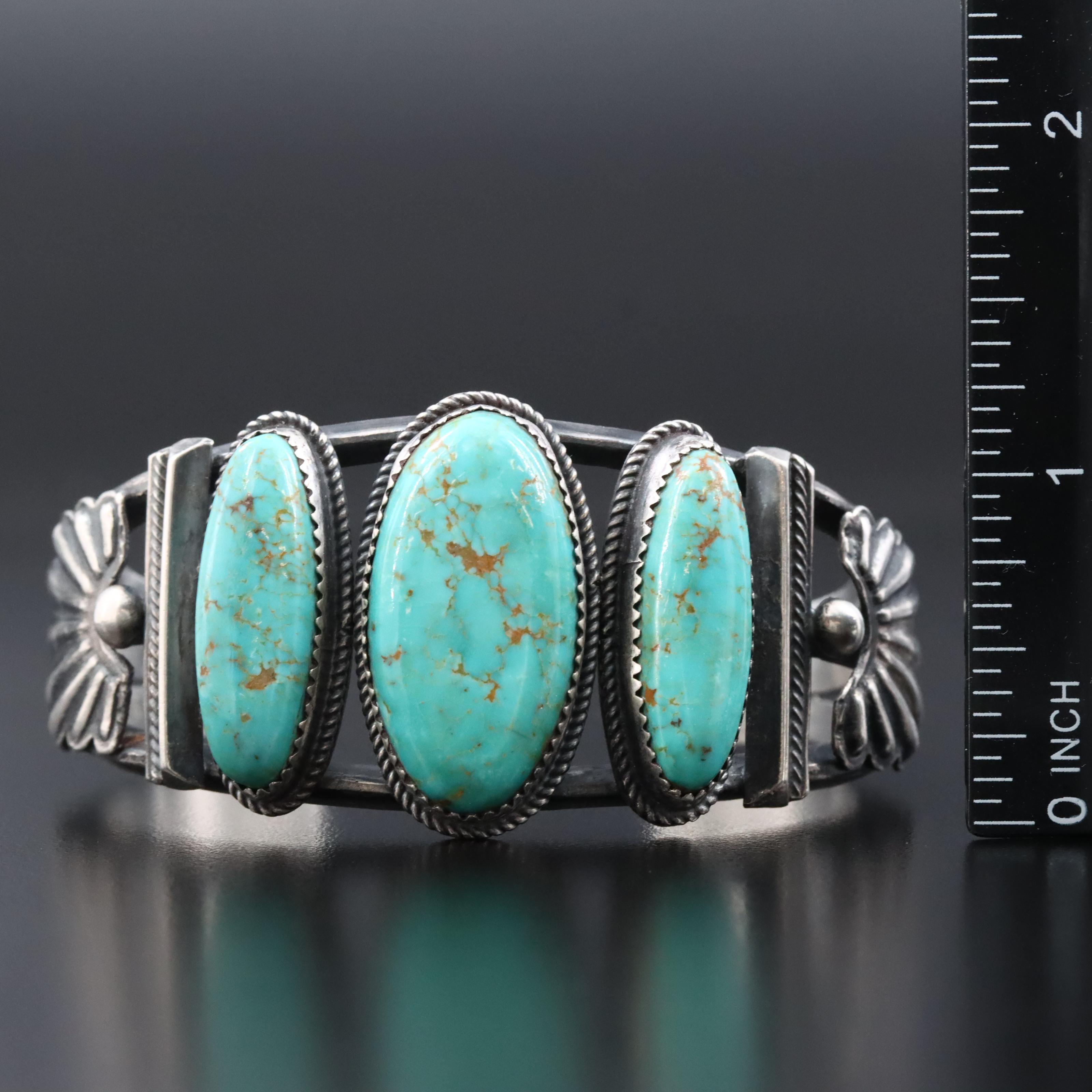 Eugene Mitchell Navajo Diné Sterling Turquoise Cuff Bracelet