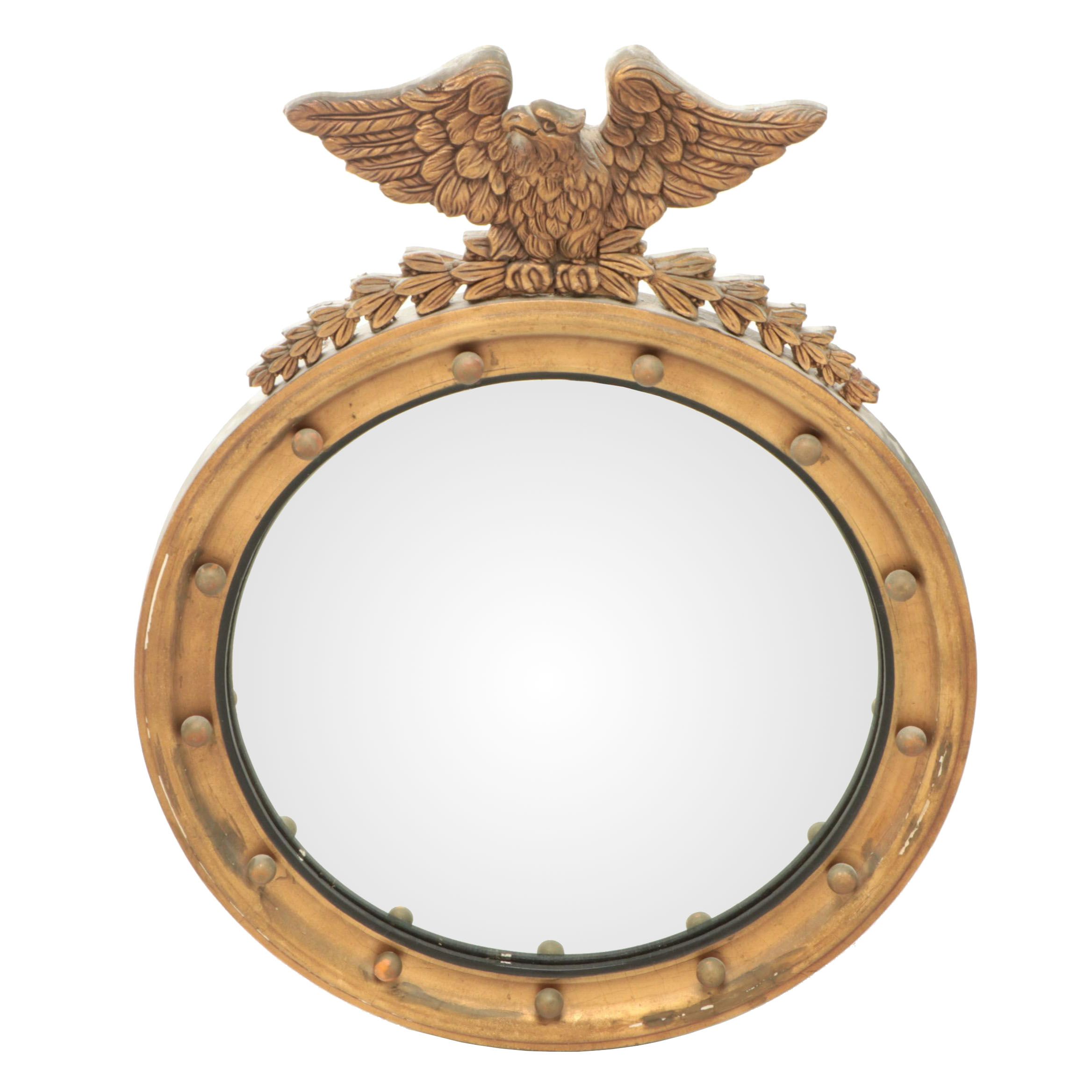 Federal Style Gold Finish Circular Wood Wall Mirror