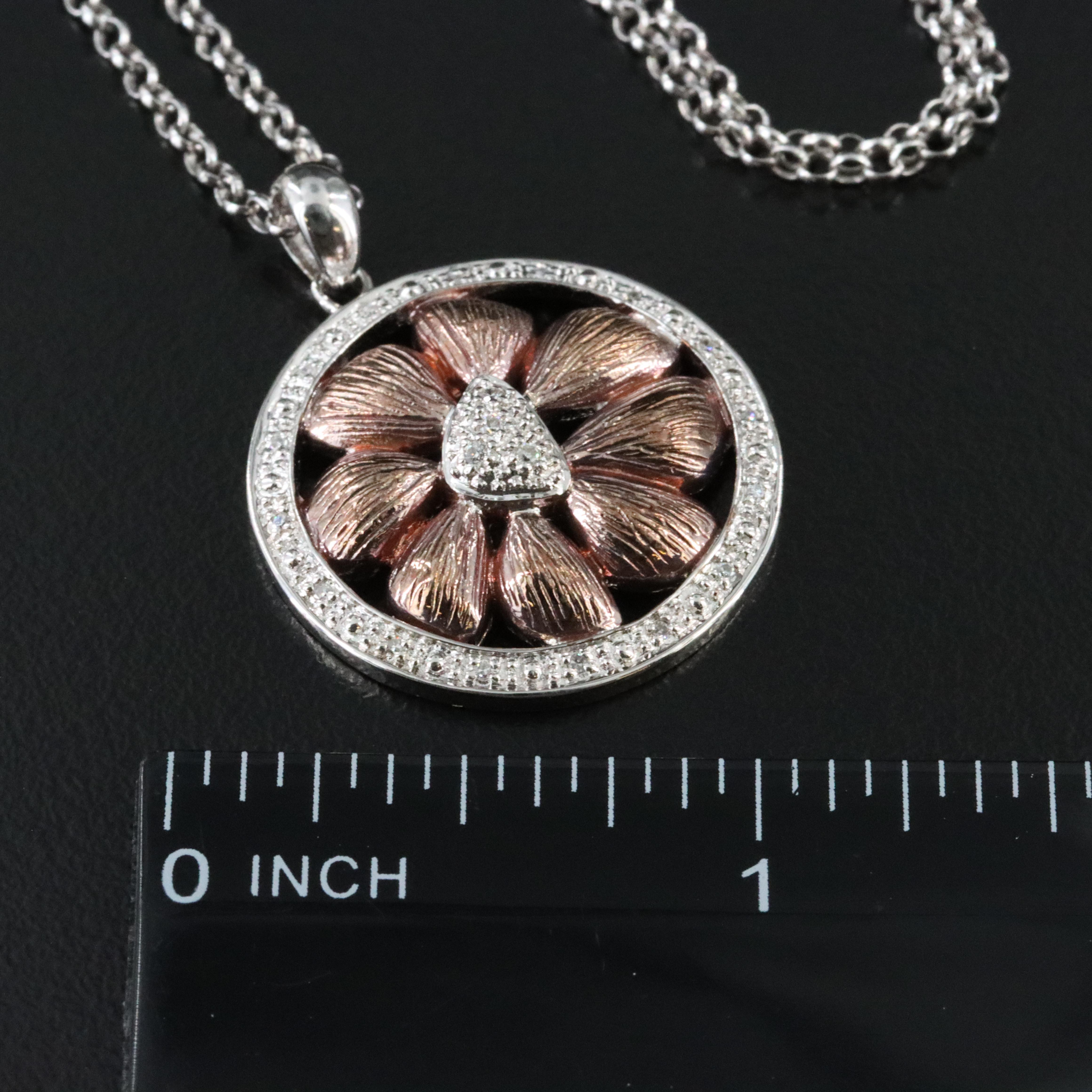 Sterling Flower Diamond Pendant Necklace