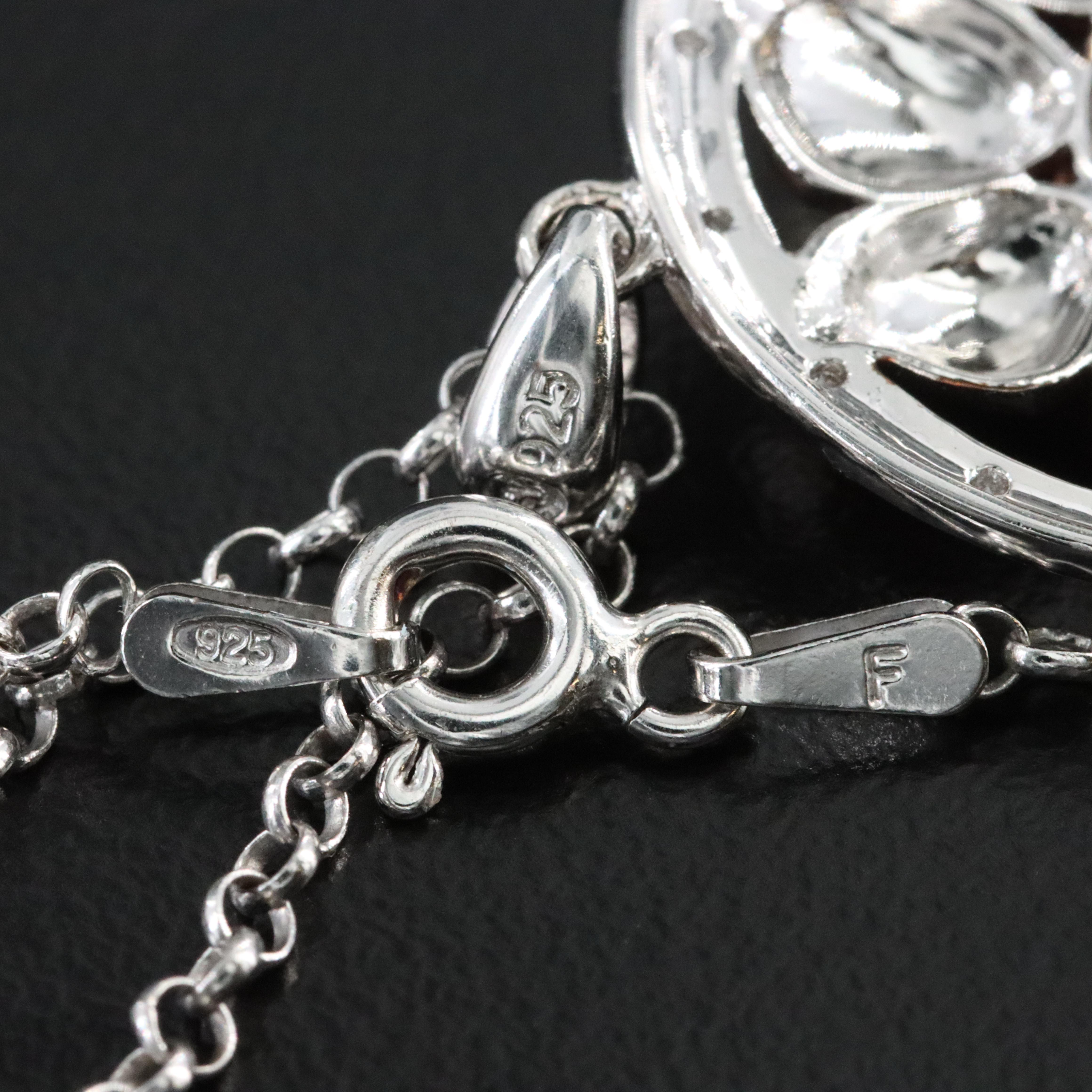 Sterling Flower Diamond Pendant Necklace