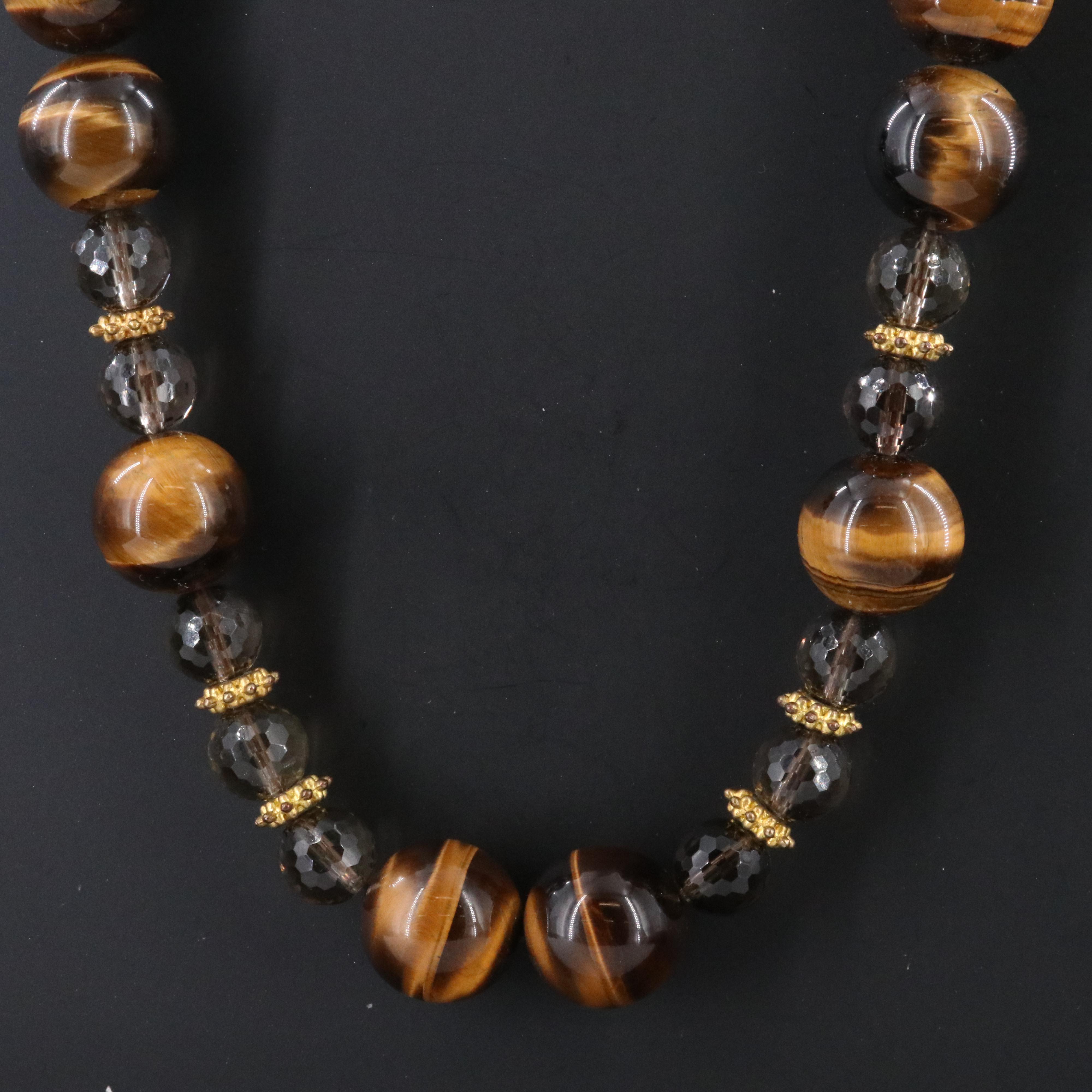 Tiger's Eye and Smoky Quartz Necklace