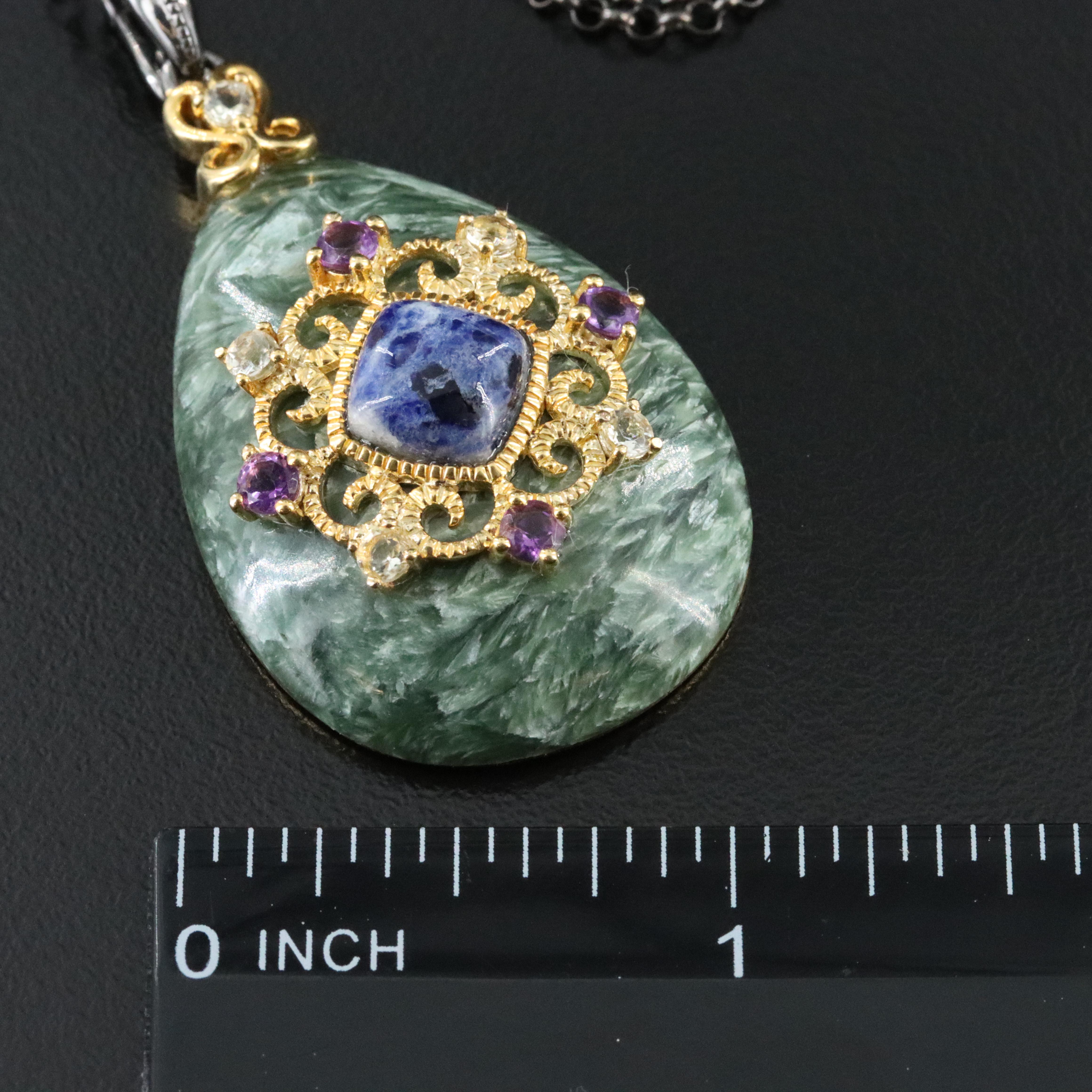 Sterling Seraphinite, Citrine and Amethyst Enhancer Pendant Necklace