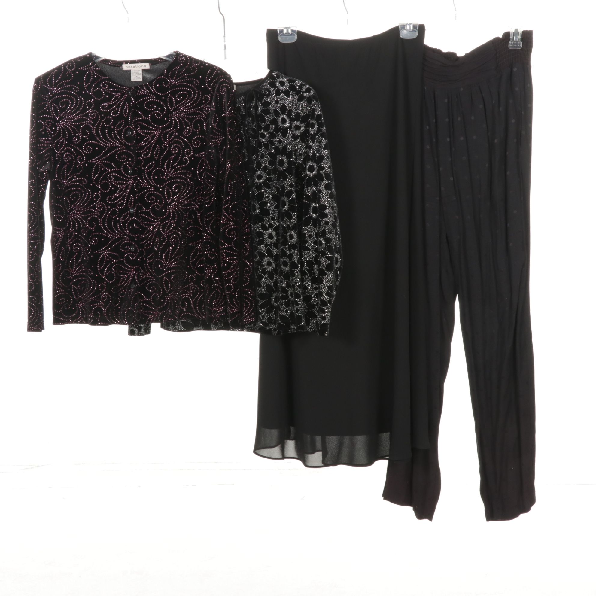 Notations Pink and White Sparkle Velour Blouses with Carole Little Skirt & More