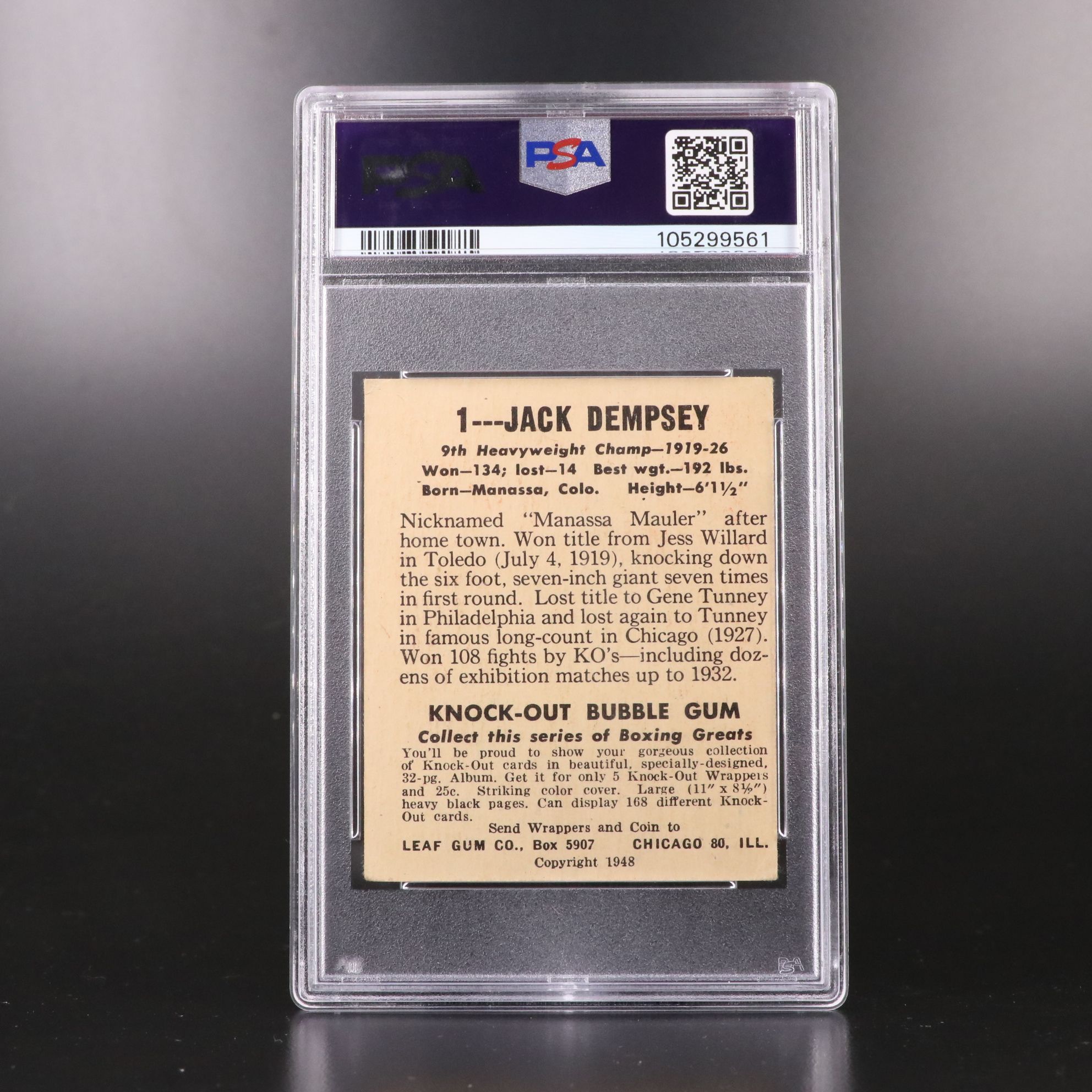 1948 Leaf Jack Dempsey Boxing Card Graded PSA 2