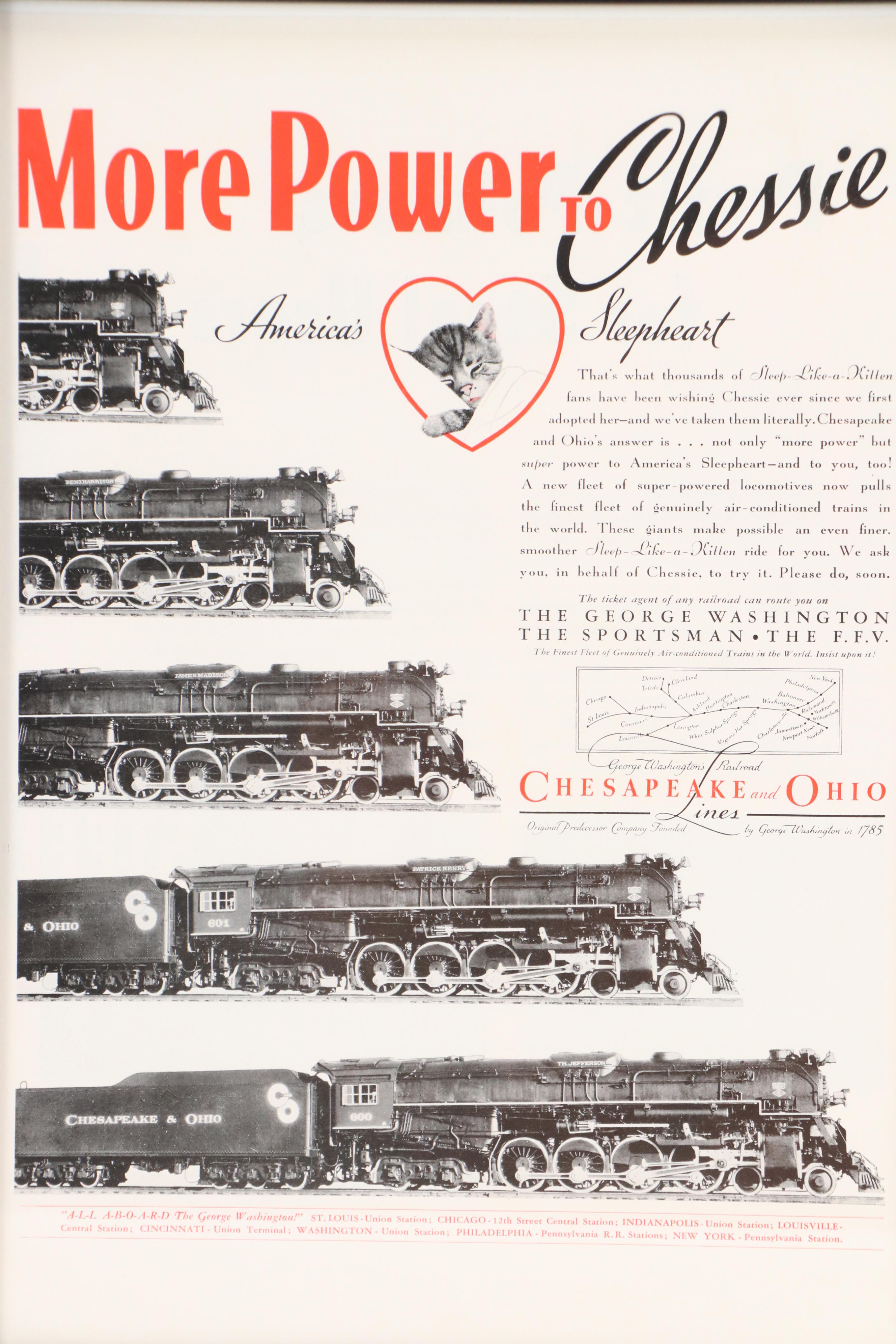 Chesapeake and Ohio "Chessie" Cat Mascot Railroad Advertisements After Grünewald