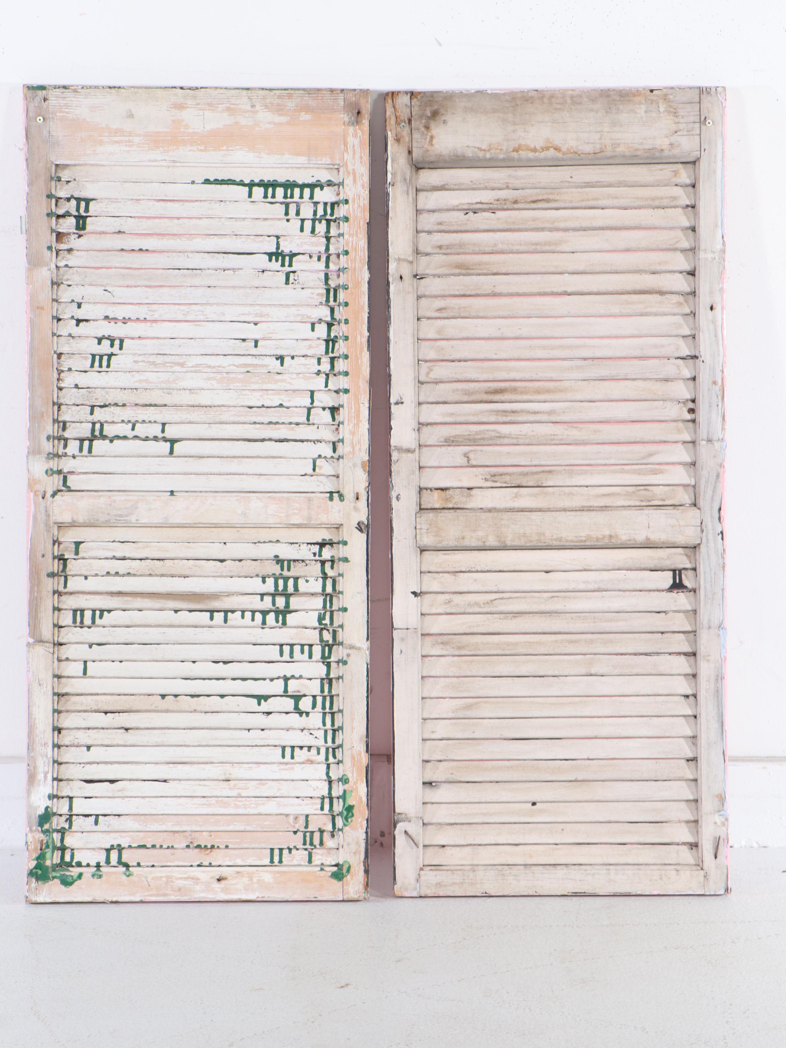 Pair of Vintage Painted Wood Louvered Window Shutters