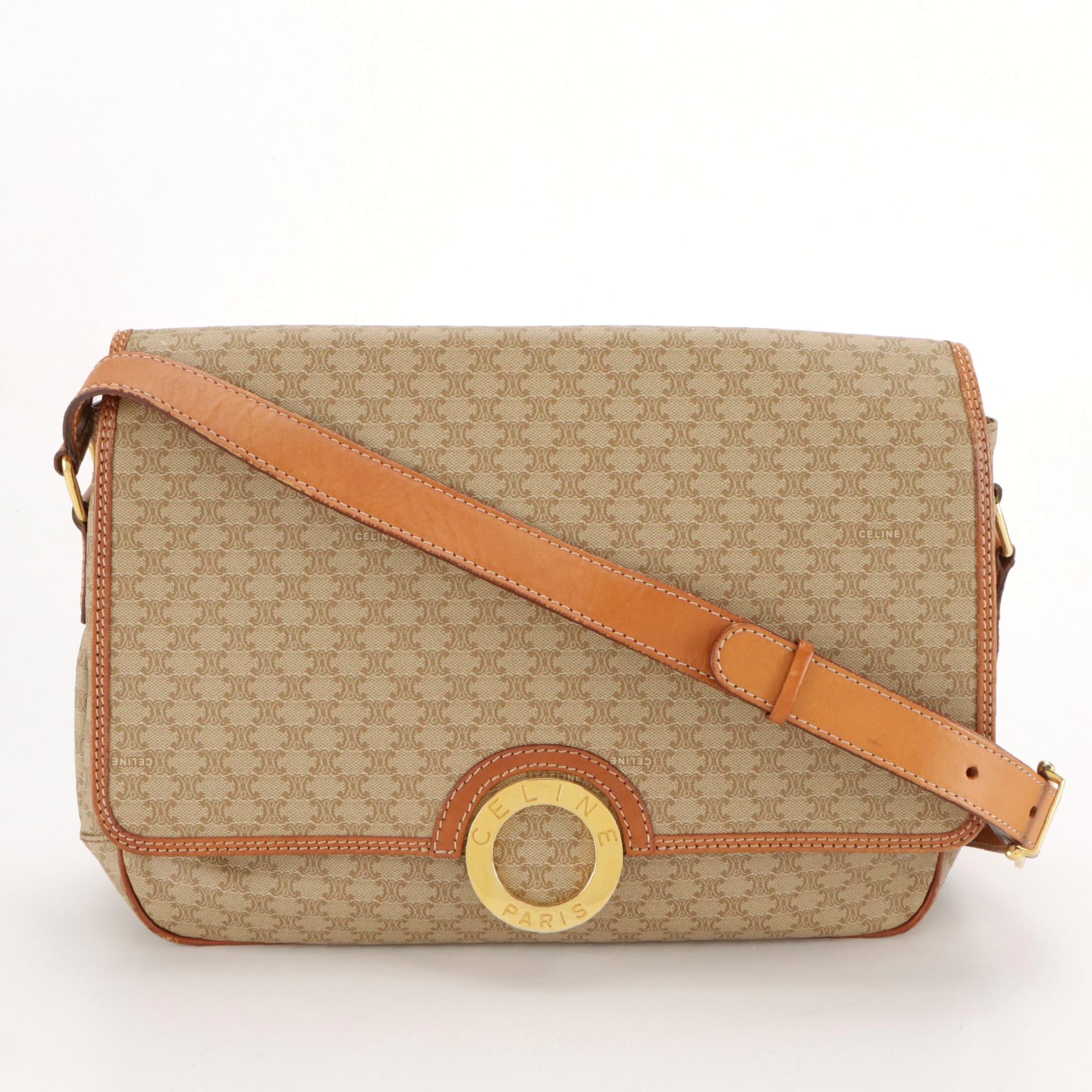 Celine Crossbody Messenger Bag in Beige Macadam Canvas and Leather