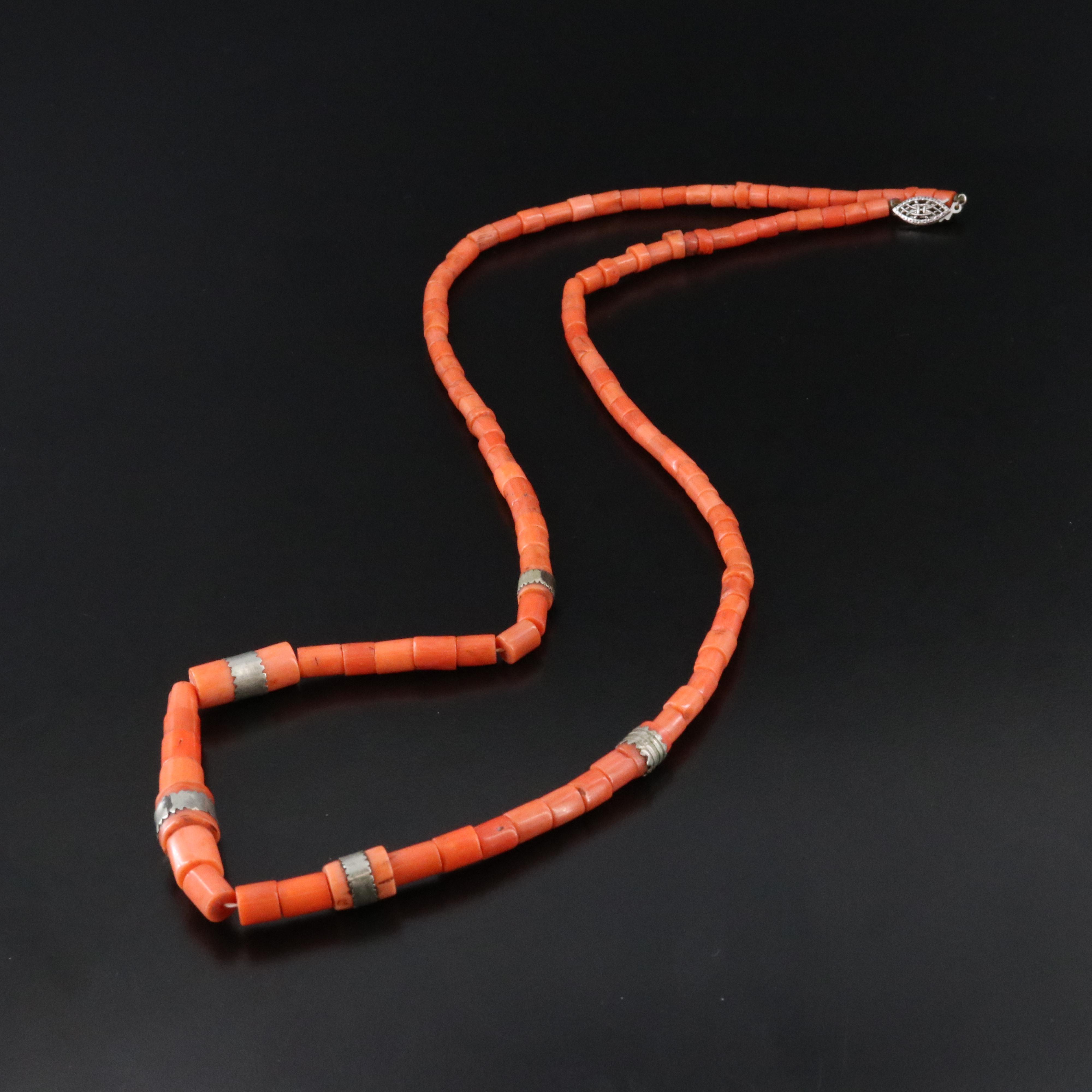 Vintage Coral Necklace with Sterling Clasp