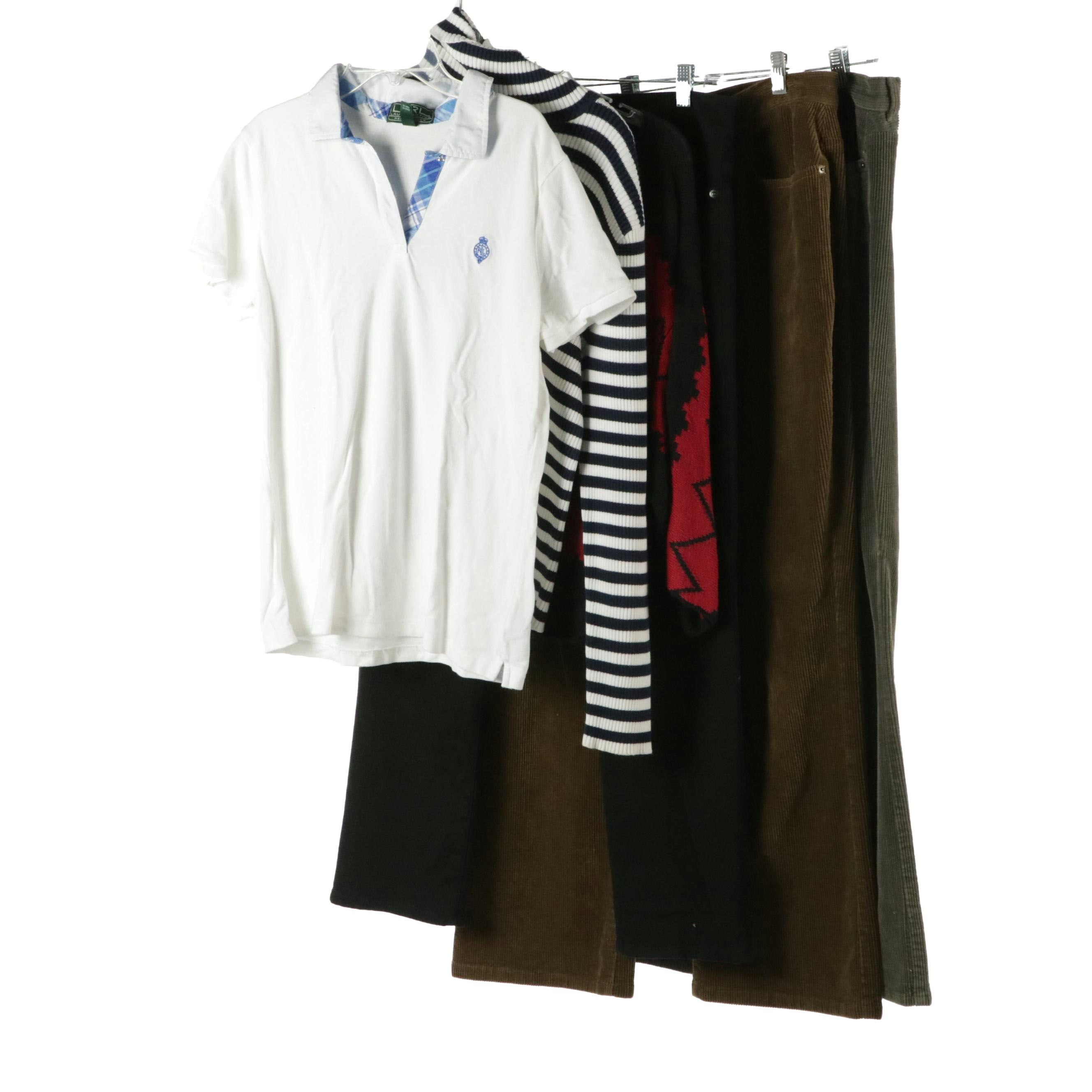Lauren Ralph Lauren Corduroy Pants,  Black Jeans, Striped Knit Turtleneck, More