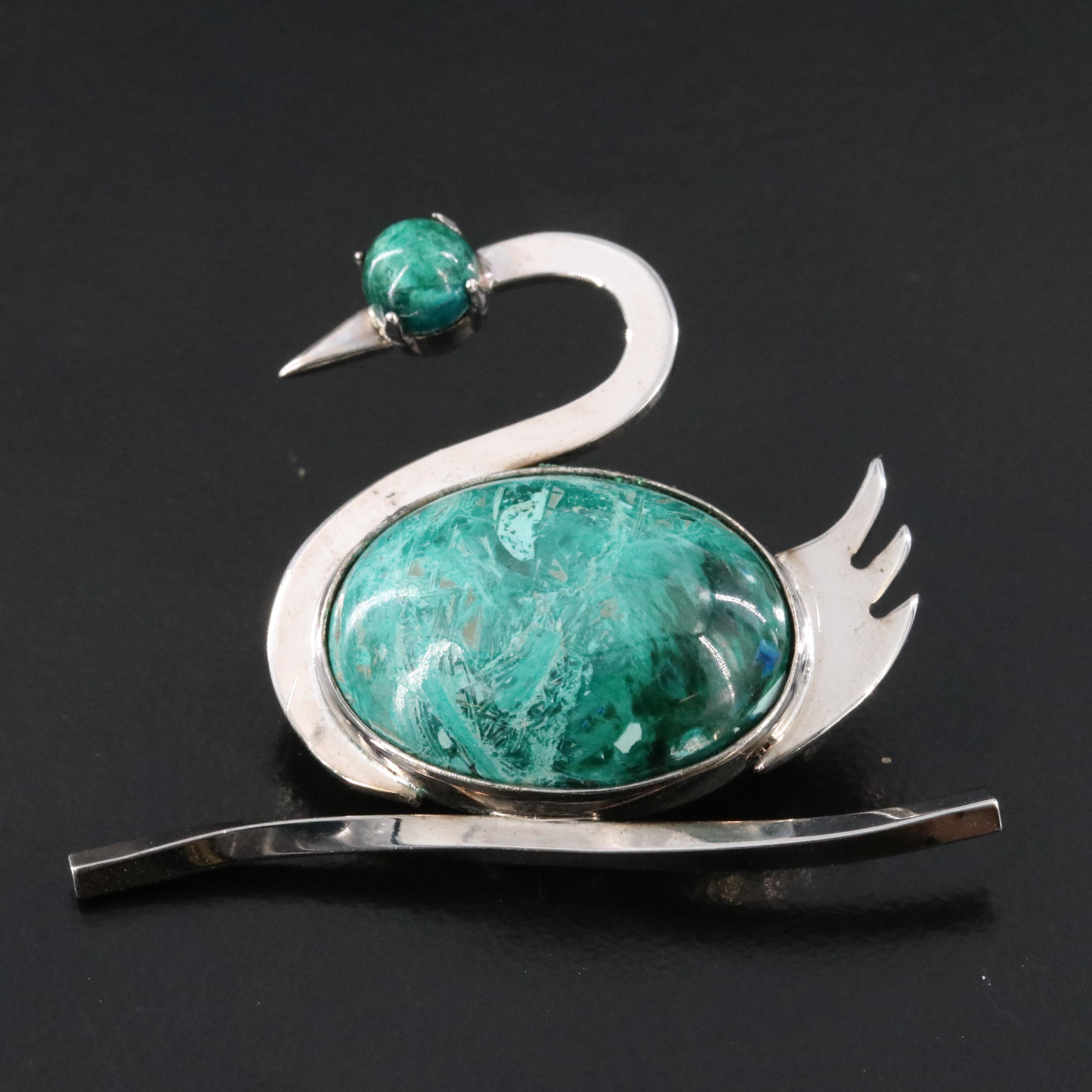 Vintage W.E. Richards Co. Sterling Eilat Stone Swan Brooch
