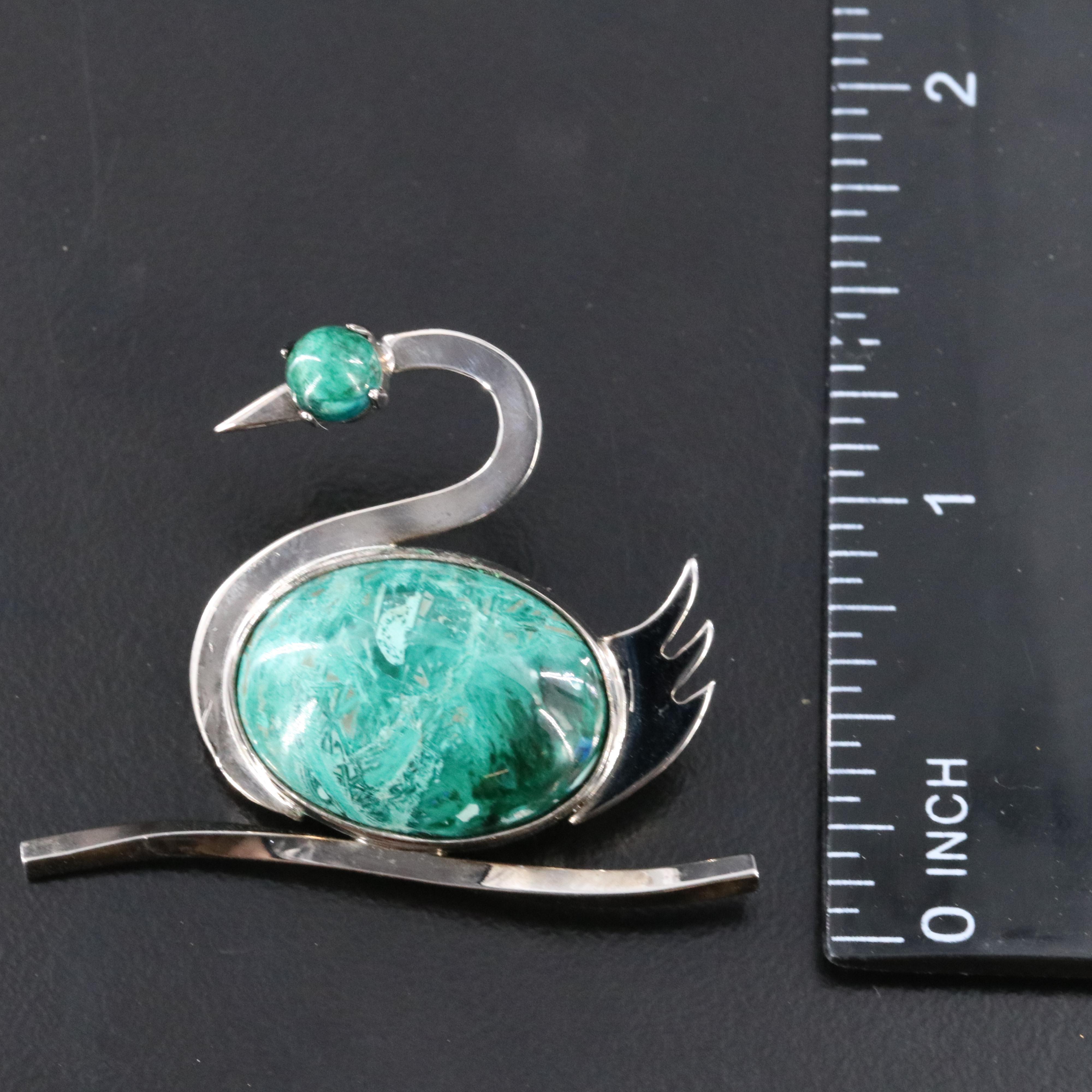 Vintage W.E. Richards Co. Sterling Eilat Stone Swan Brooch