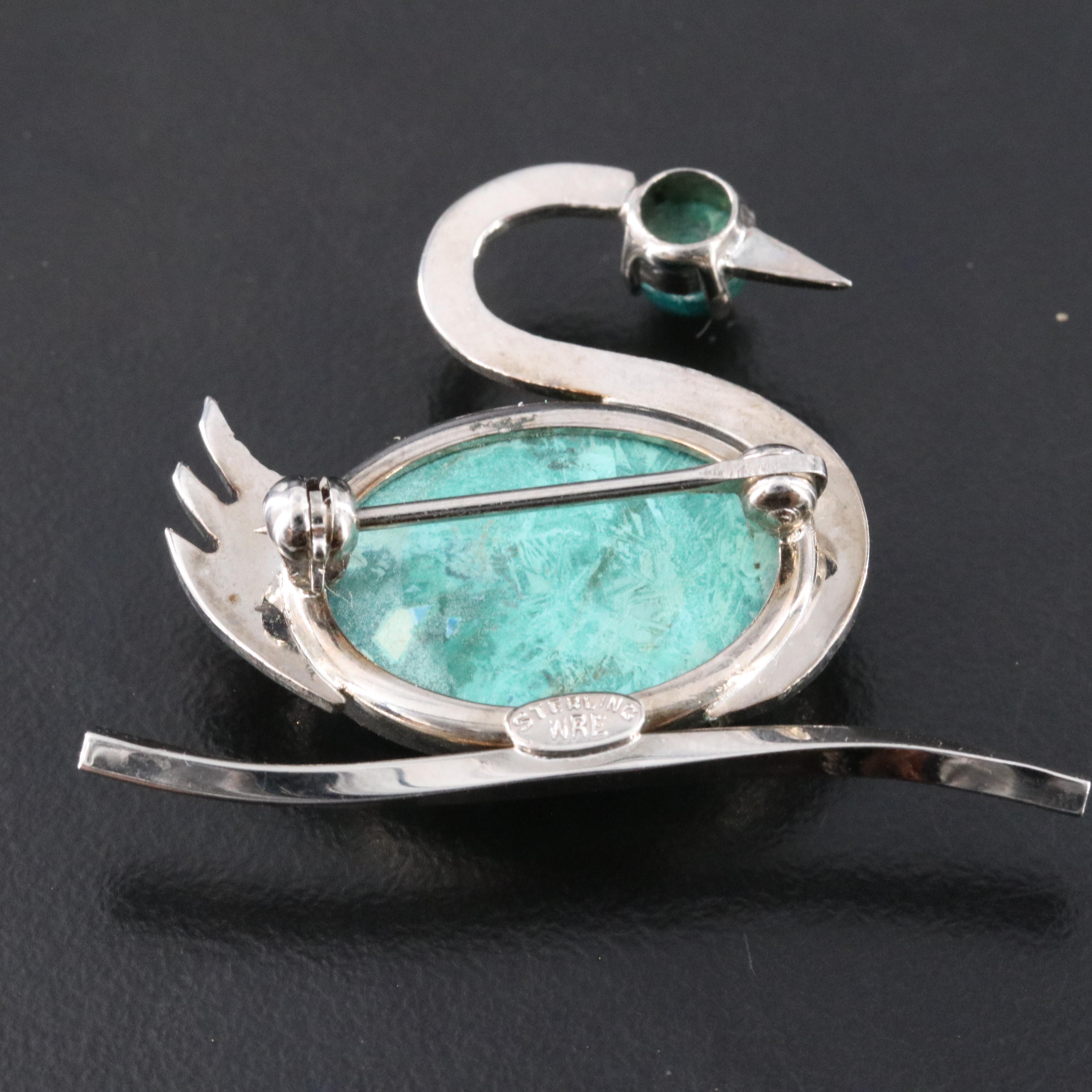 Vintage W.E. Richards Co. Sterling Eilat Stone Swan Brooch