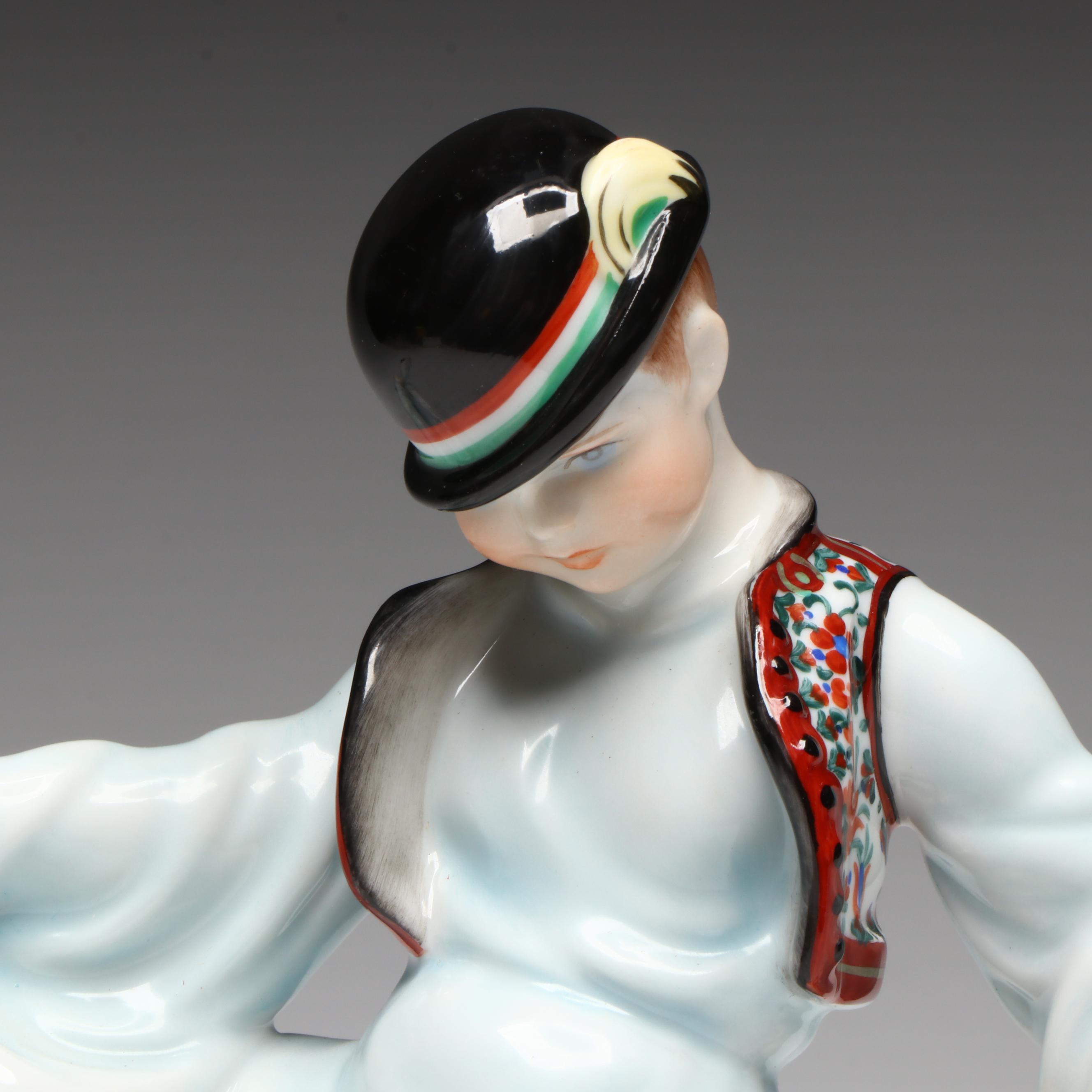 Herend "Boy Riding Goose" Hand-Painted Porcelain Figurine, Mid-20th Century