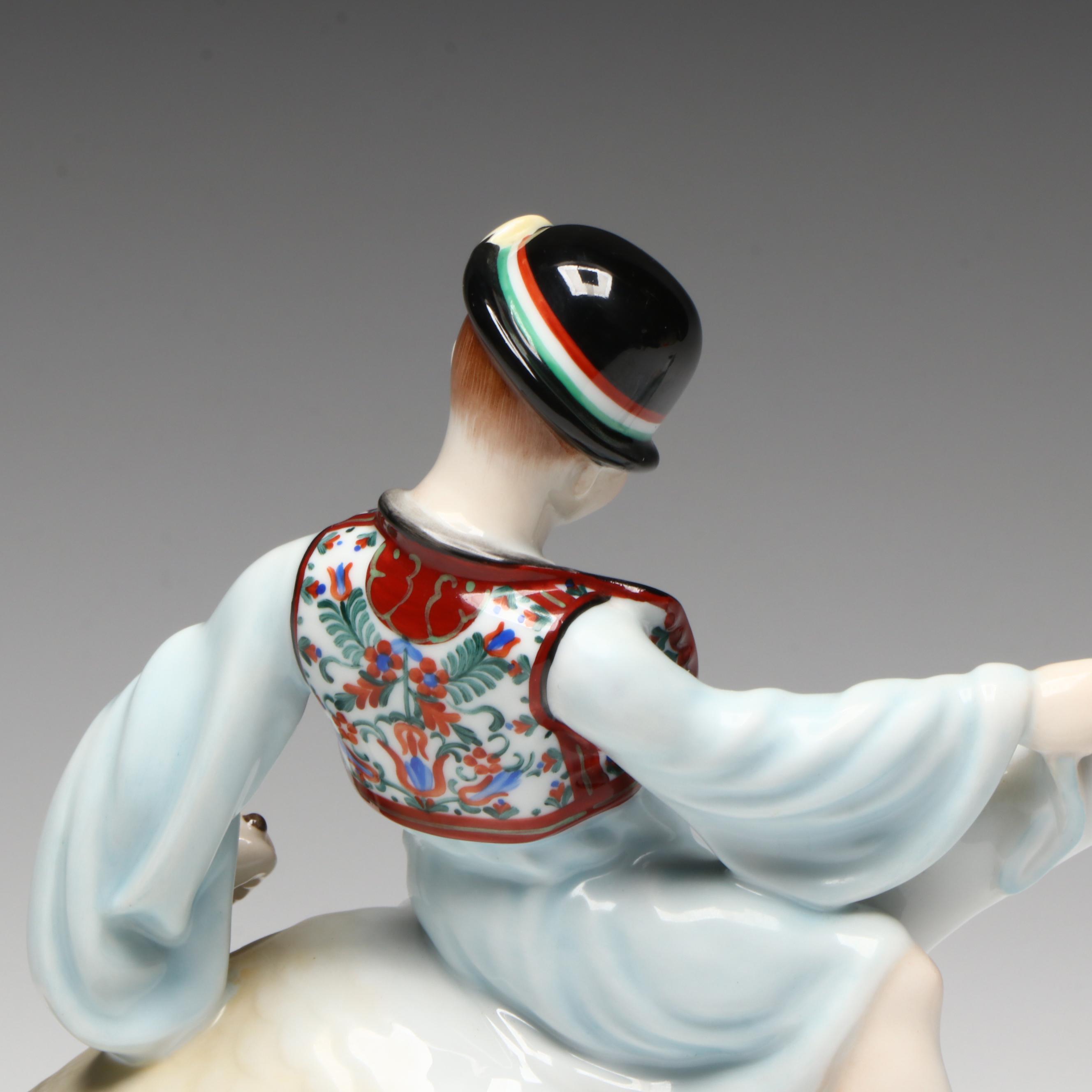 Herend "Boy Riding Goose" Hand-Painted Porcelain Figurine, Mid-20th Century