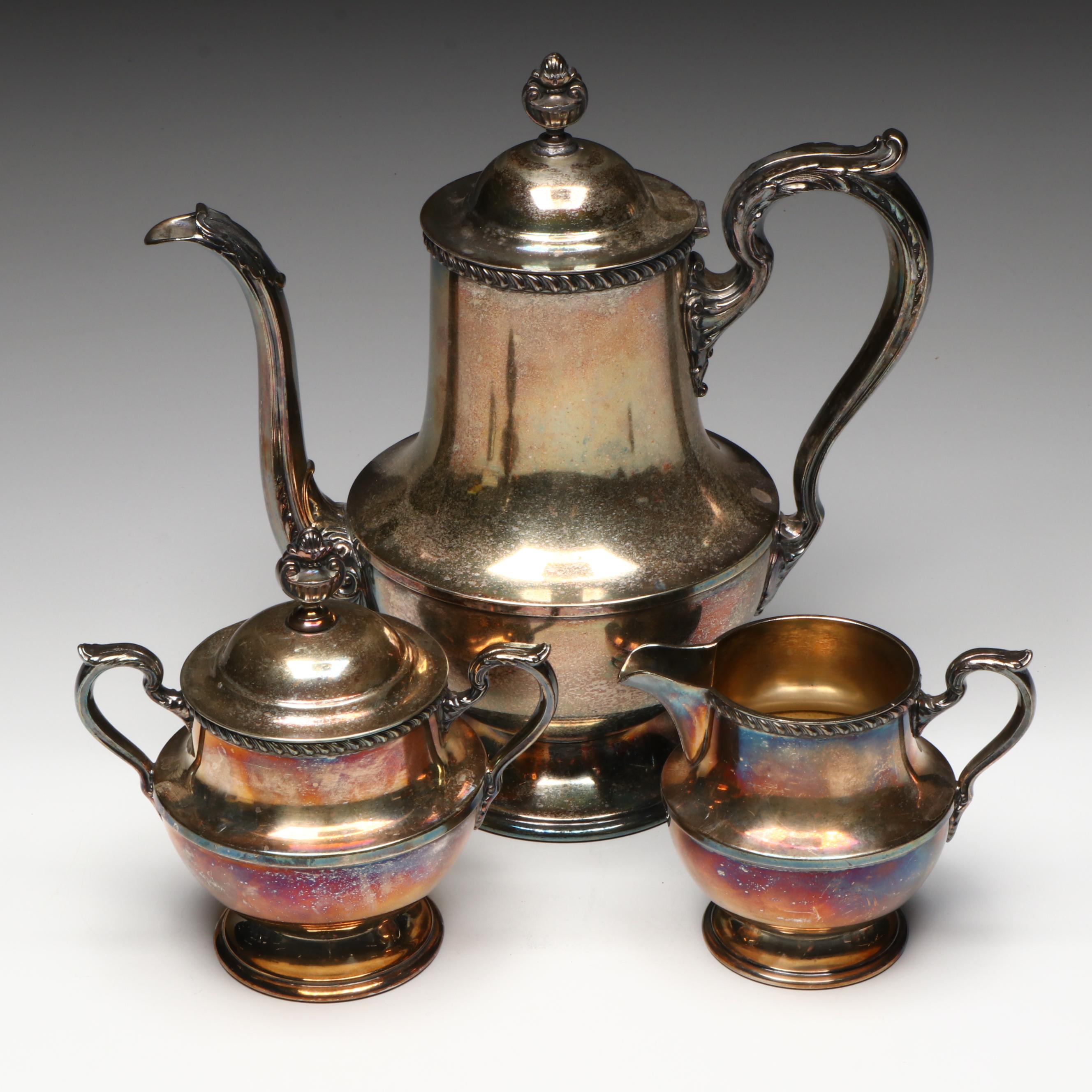 Poole Silver Plate Teapot, Creamer and Lidded Sugar Bowl