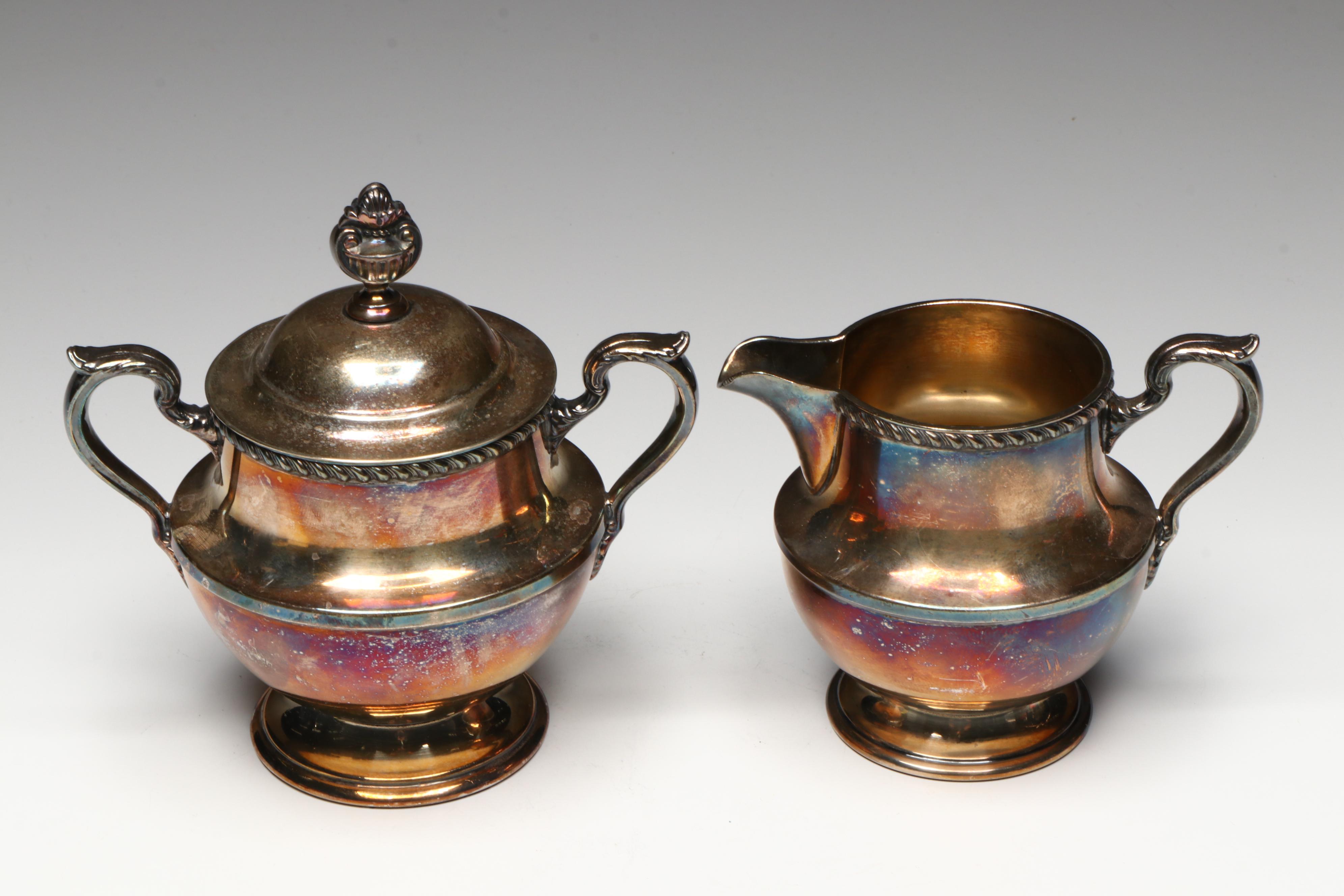 Poole Silver Plate Teapot, Creamer and Lidded Sugar Bowl