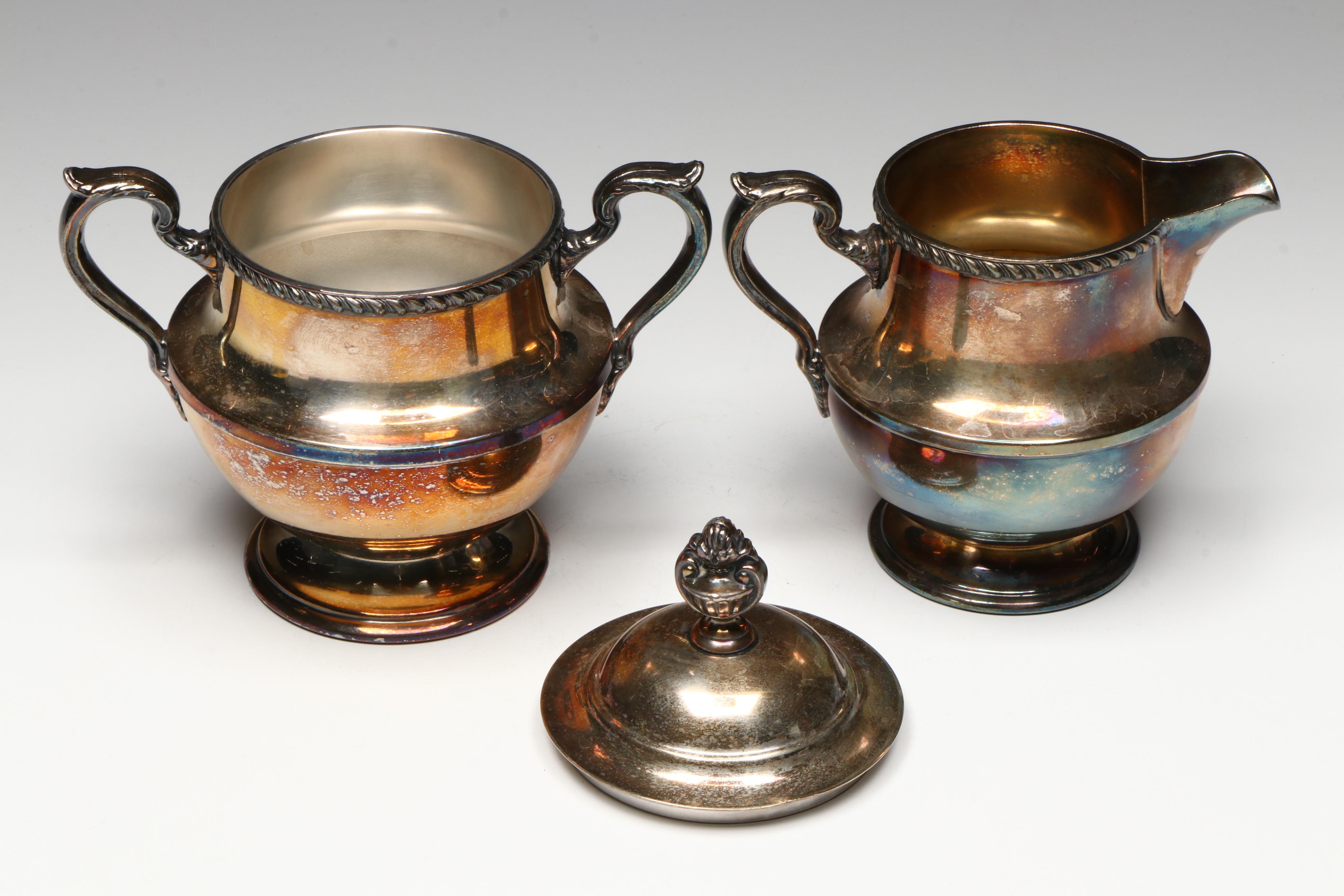 Poole Silver Plate Teapot, Creamer and Lidded Sugar Bowl