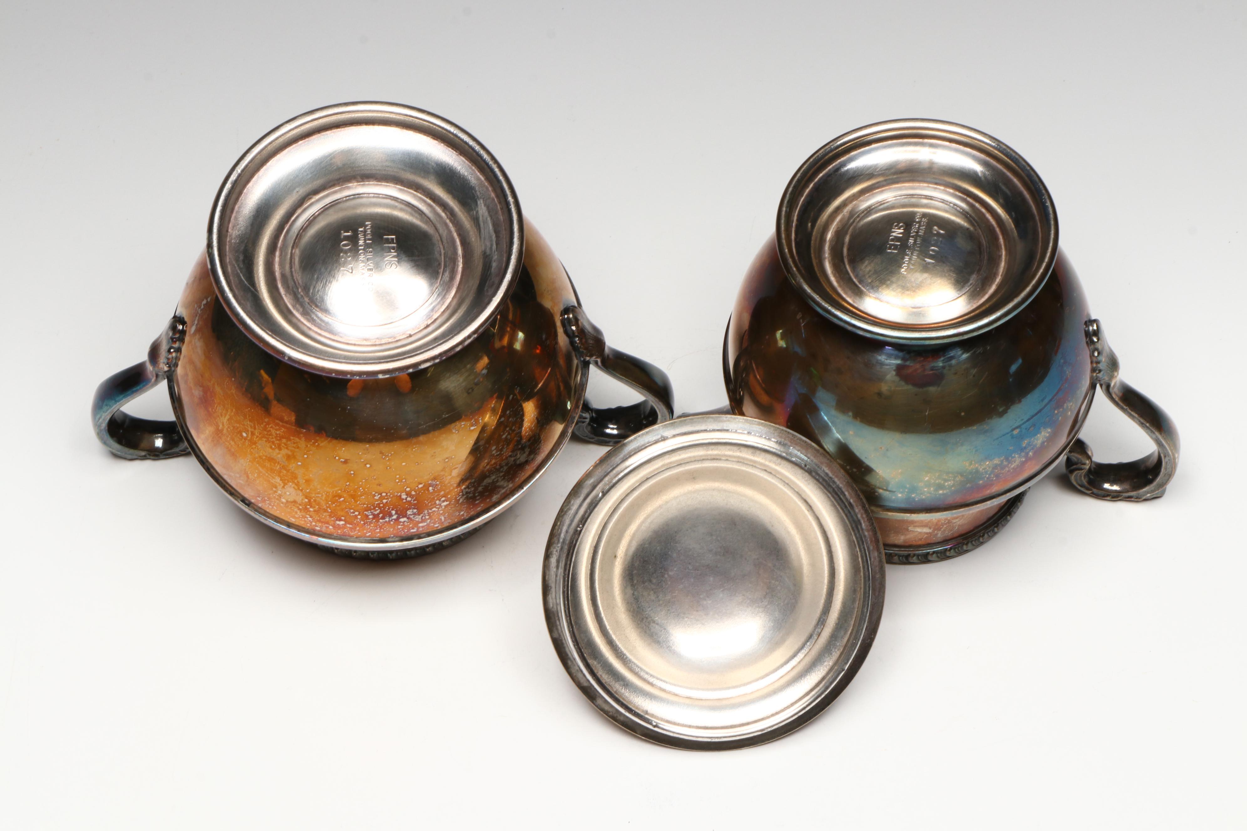 Poole Silver Plate Teapot, Creamer and Lidded Sugar Bowl