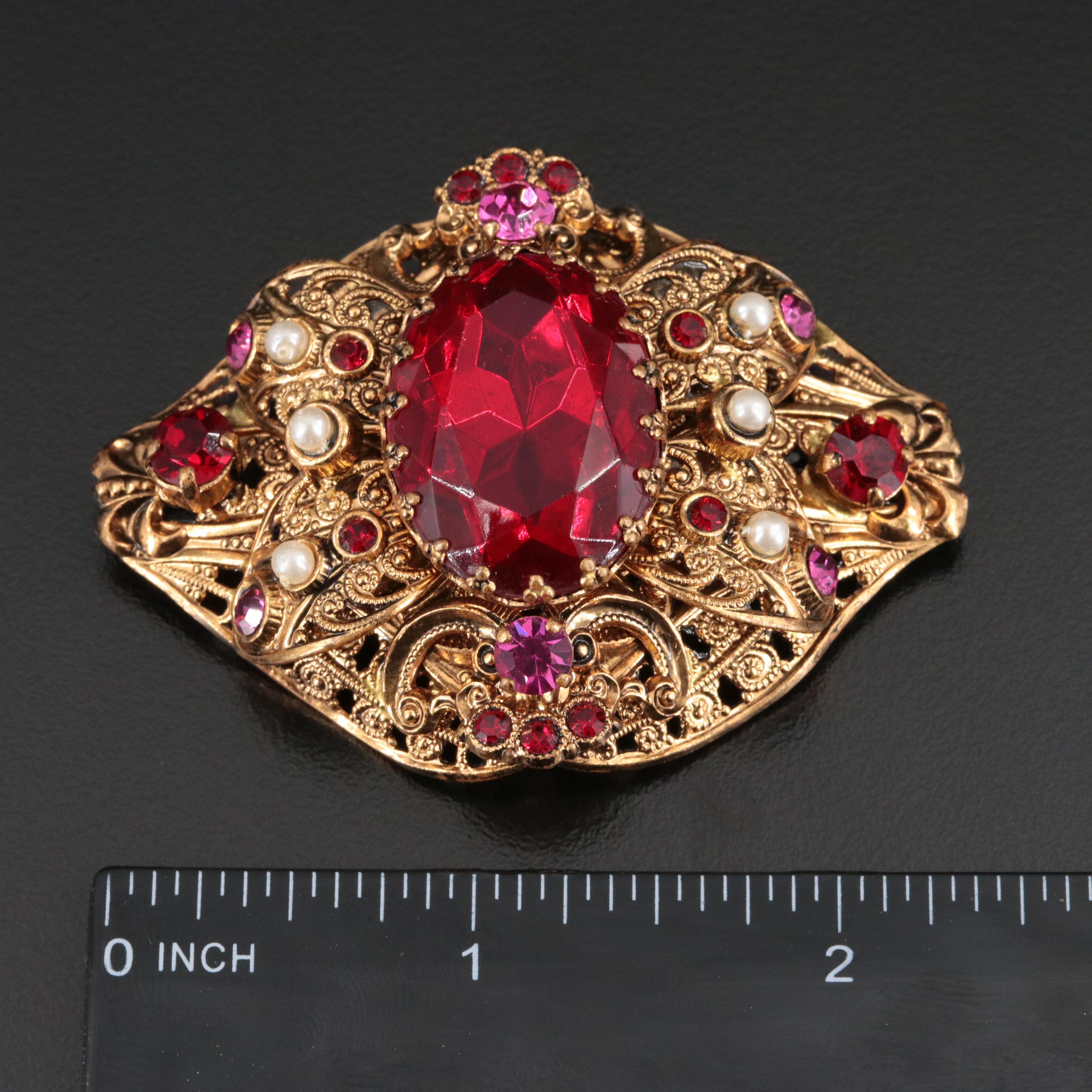 Rhinestone and Faux Pearl Brooch