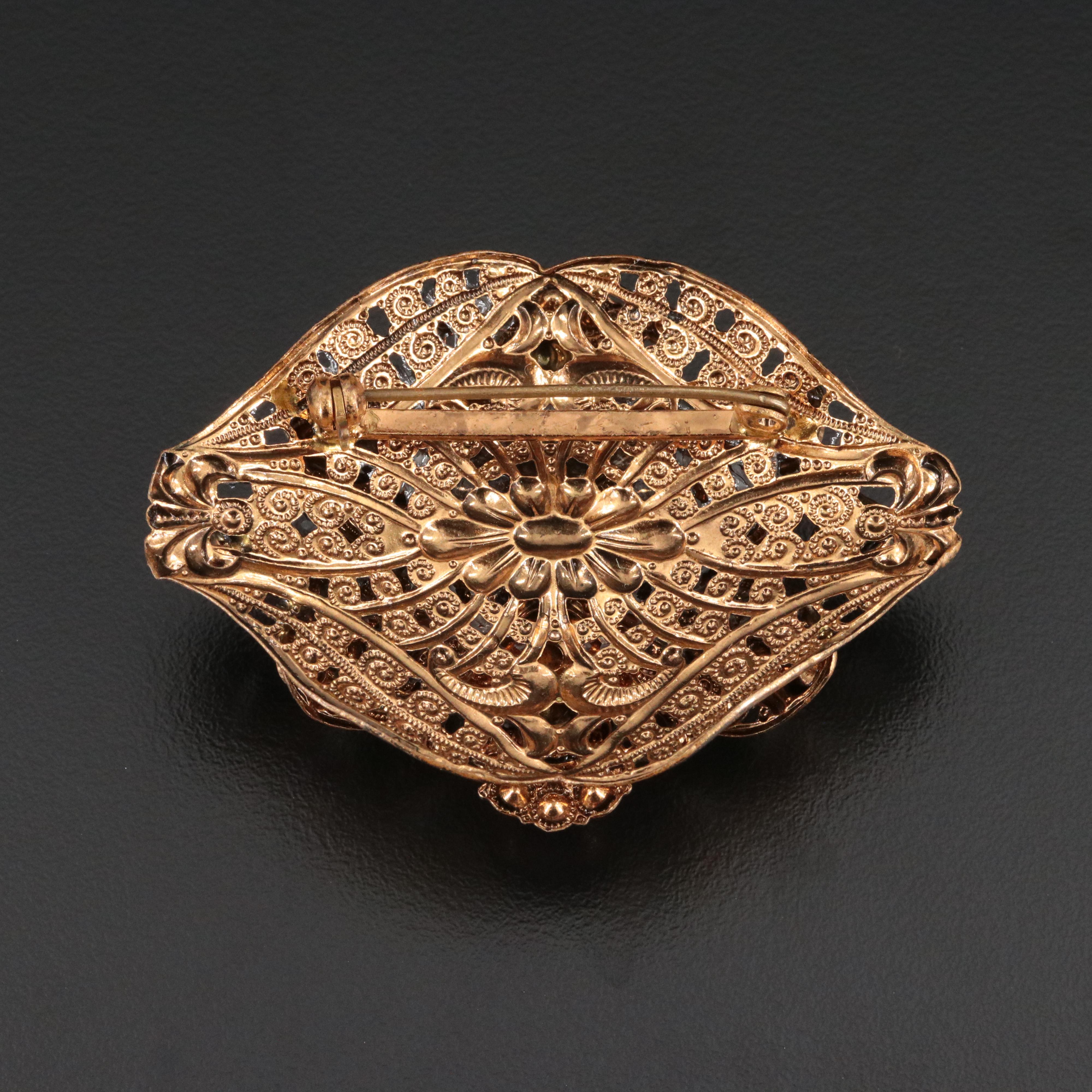 Rhinestone and Faux Pearl Brooch