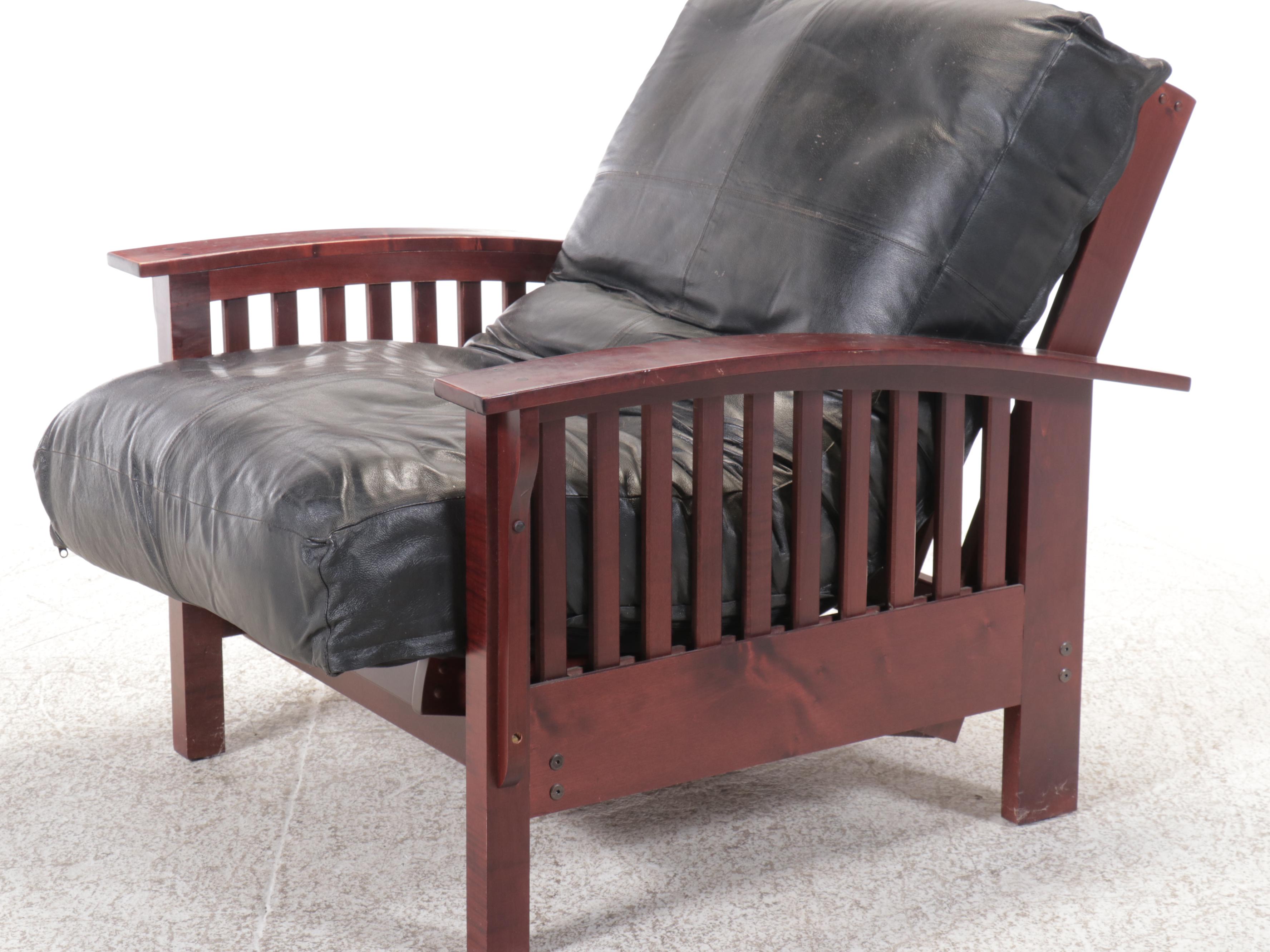 Mission Style Walnut Finish Recliner with Leather Cushions