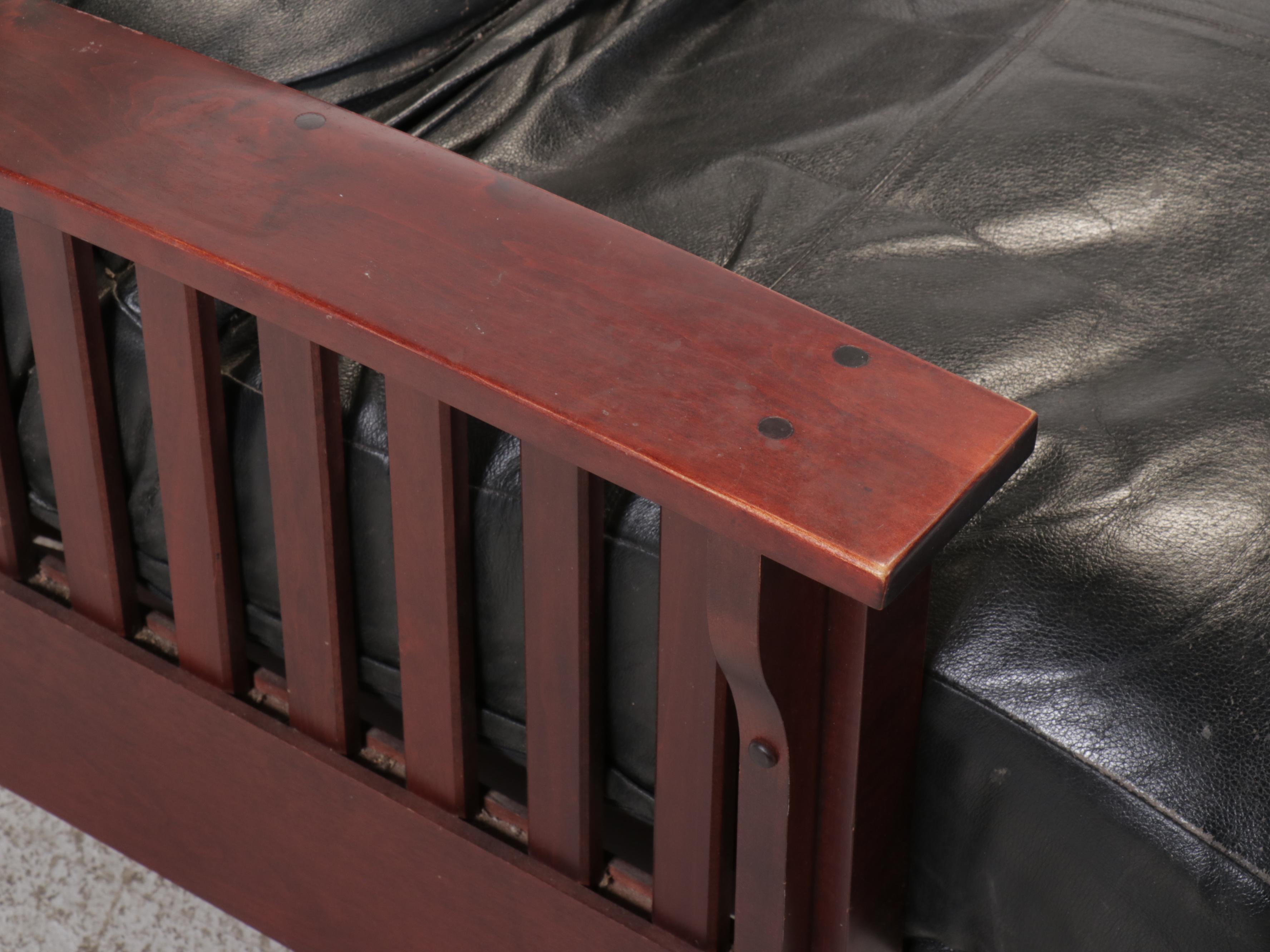 Mission Style Walnut Finish Recliner with Leather Cushions