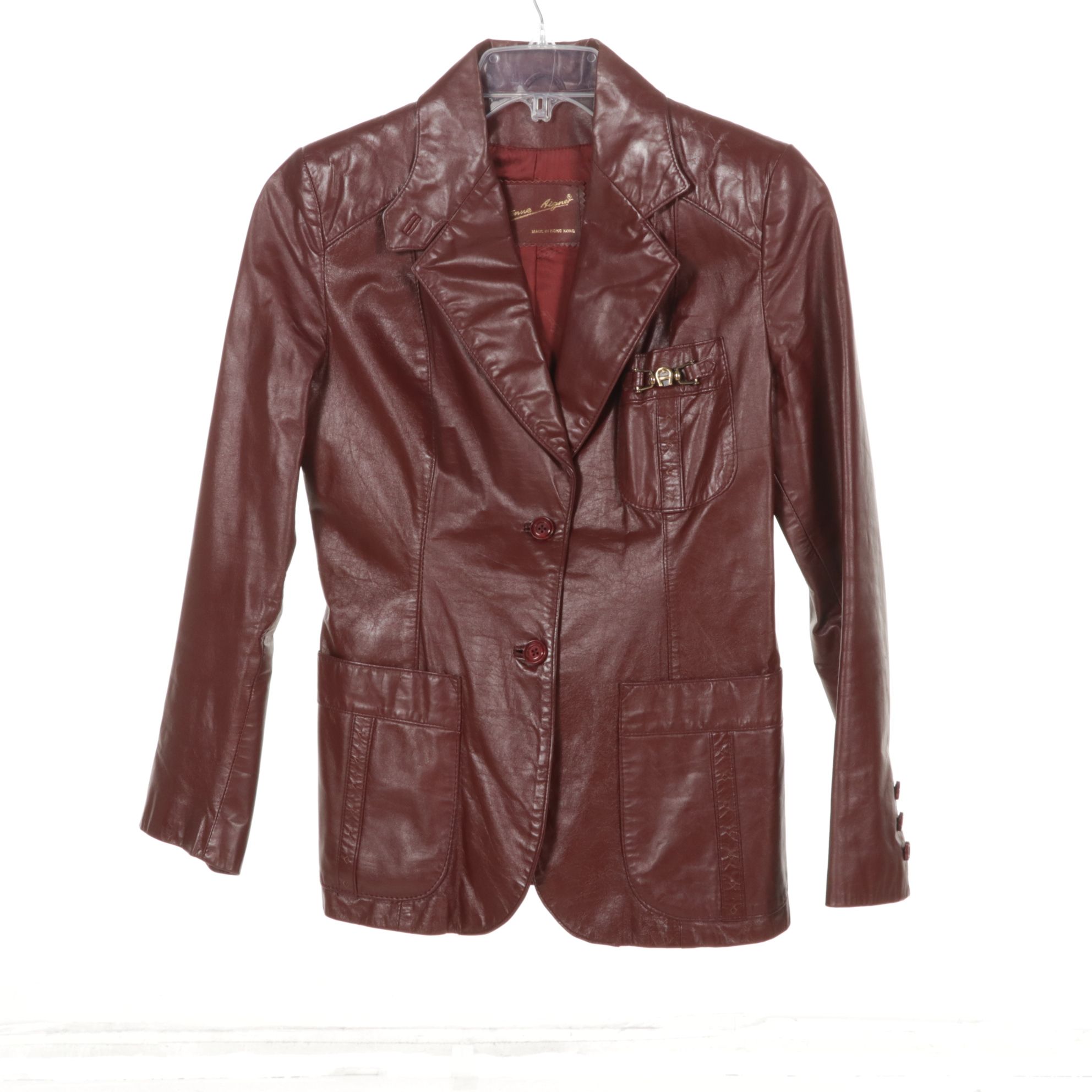 Etienne Aigner Burgundy Leather Blazer with White Leather Vest and Blazer Set