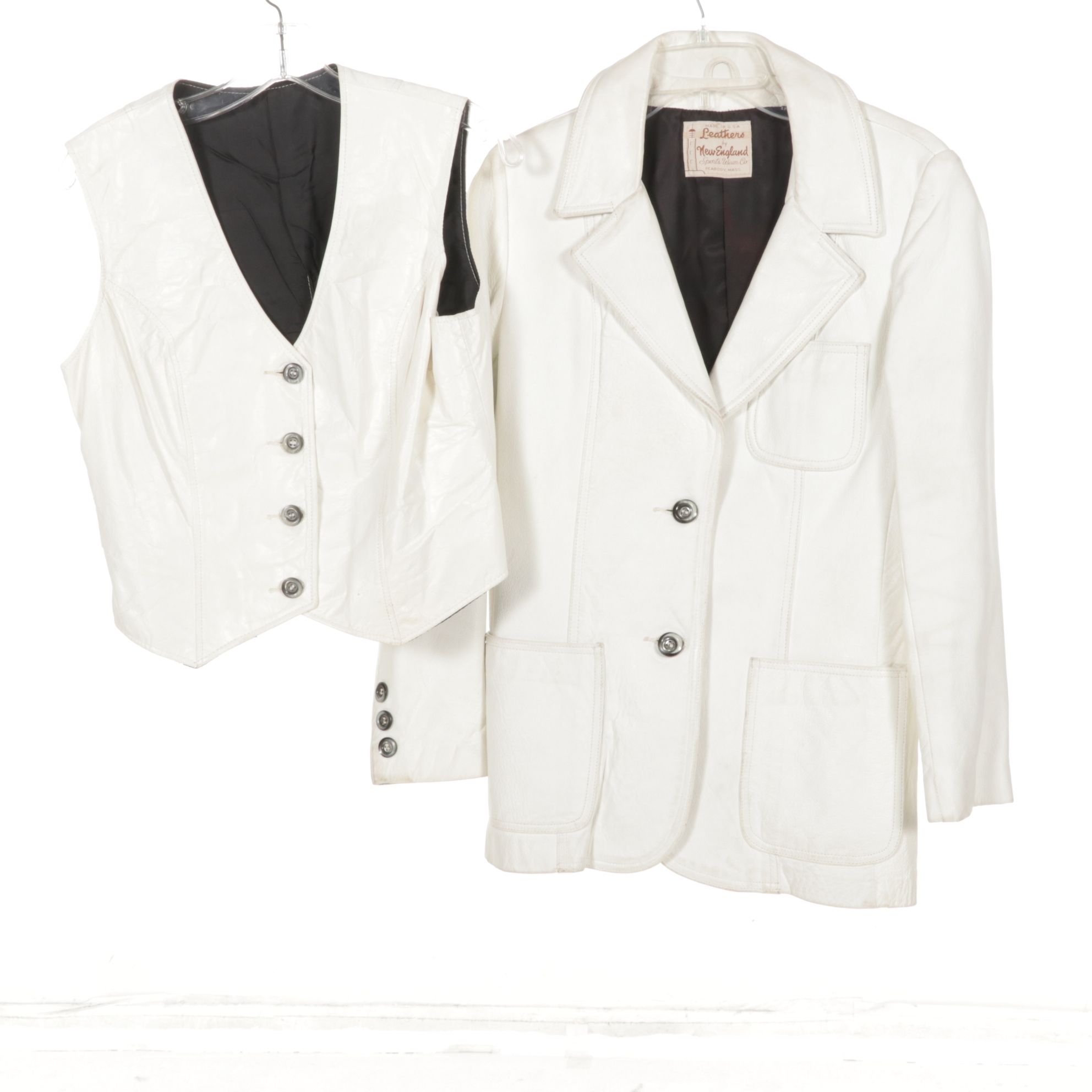 Etienne Aigner Burgundy Leather Blazer with White Leather Vest and Blazer Set