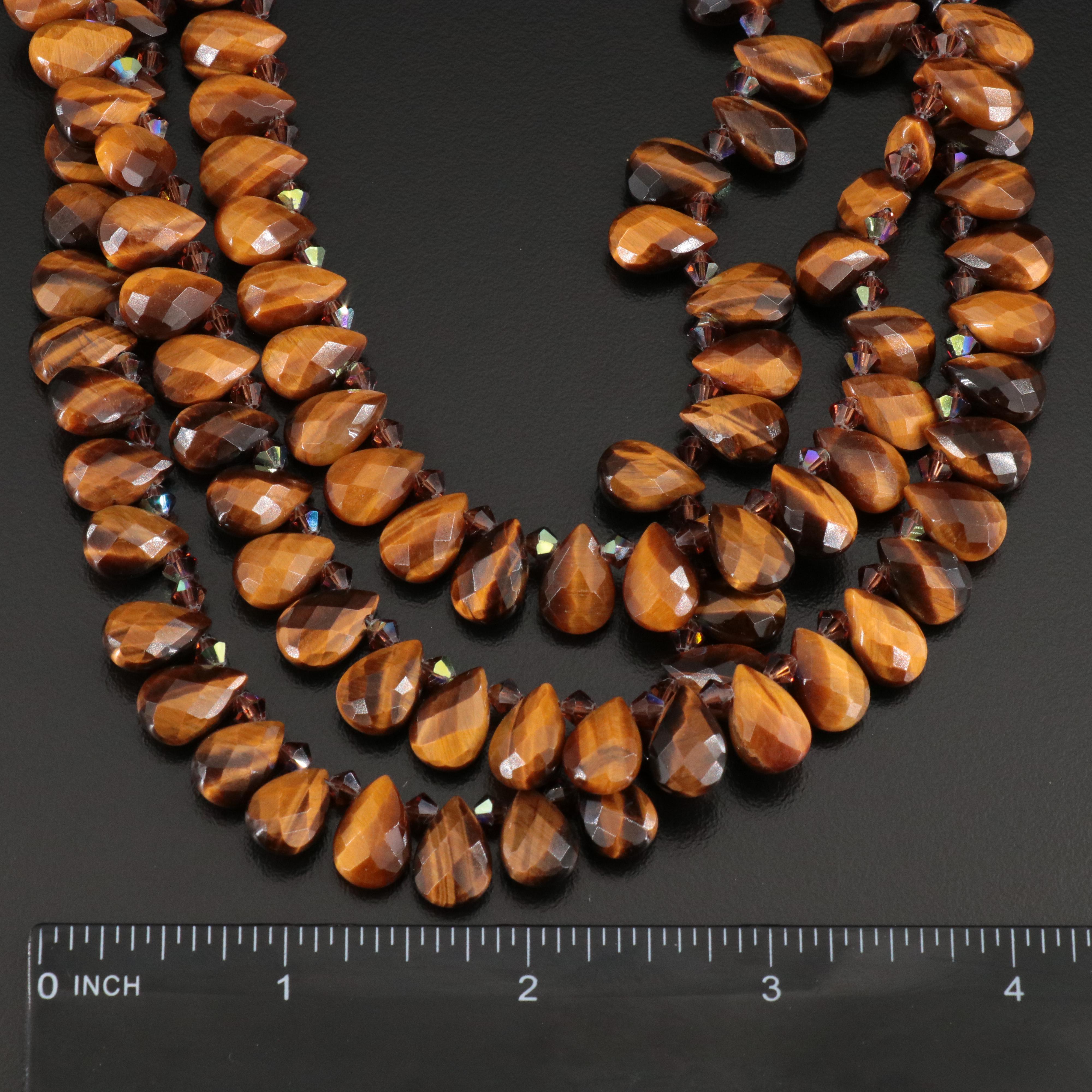 Sterling Tiger's Eye and Glass Bead Tiered Necklace