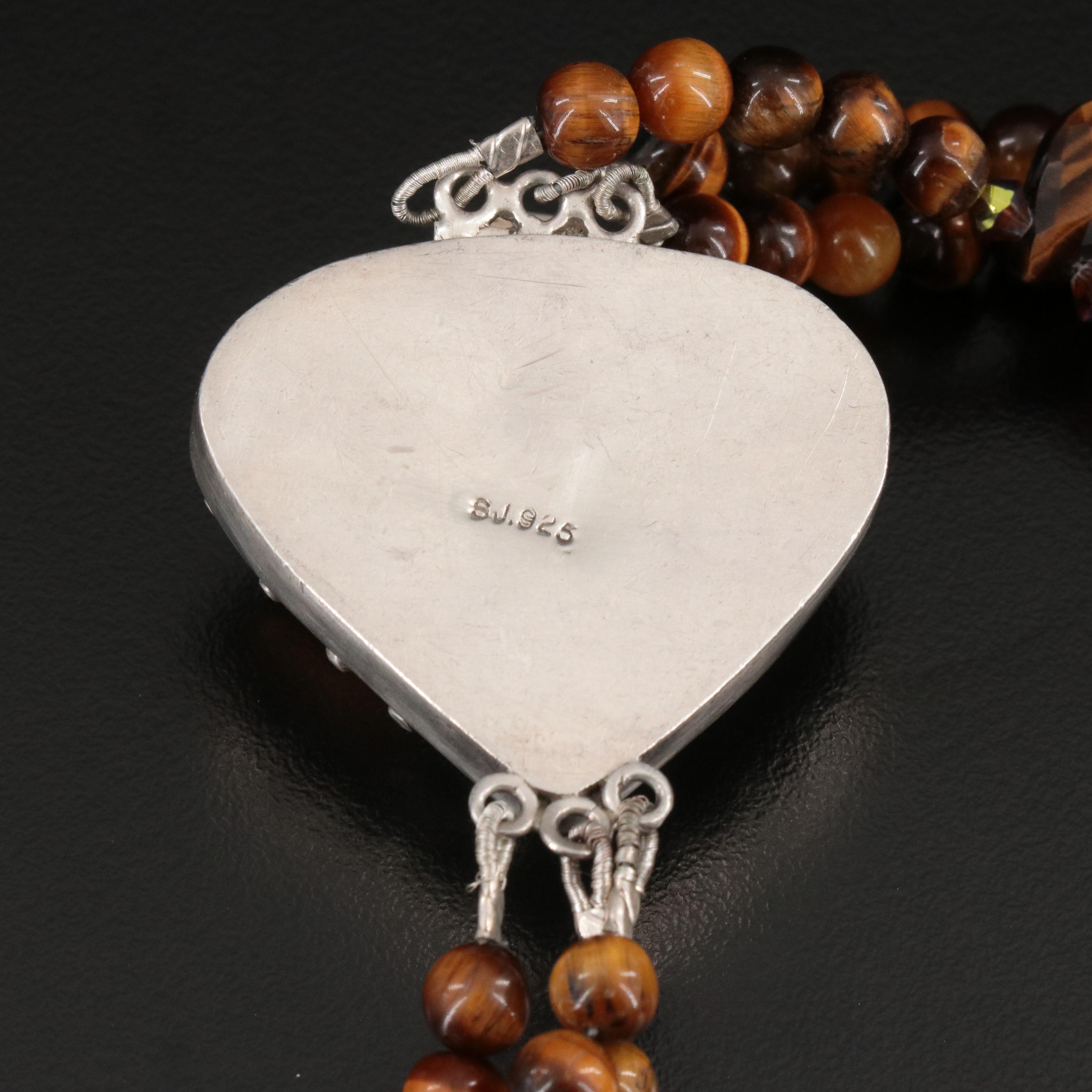 Sterling Tiger's Eye and Glass Bead Tiered Necklace