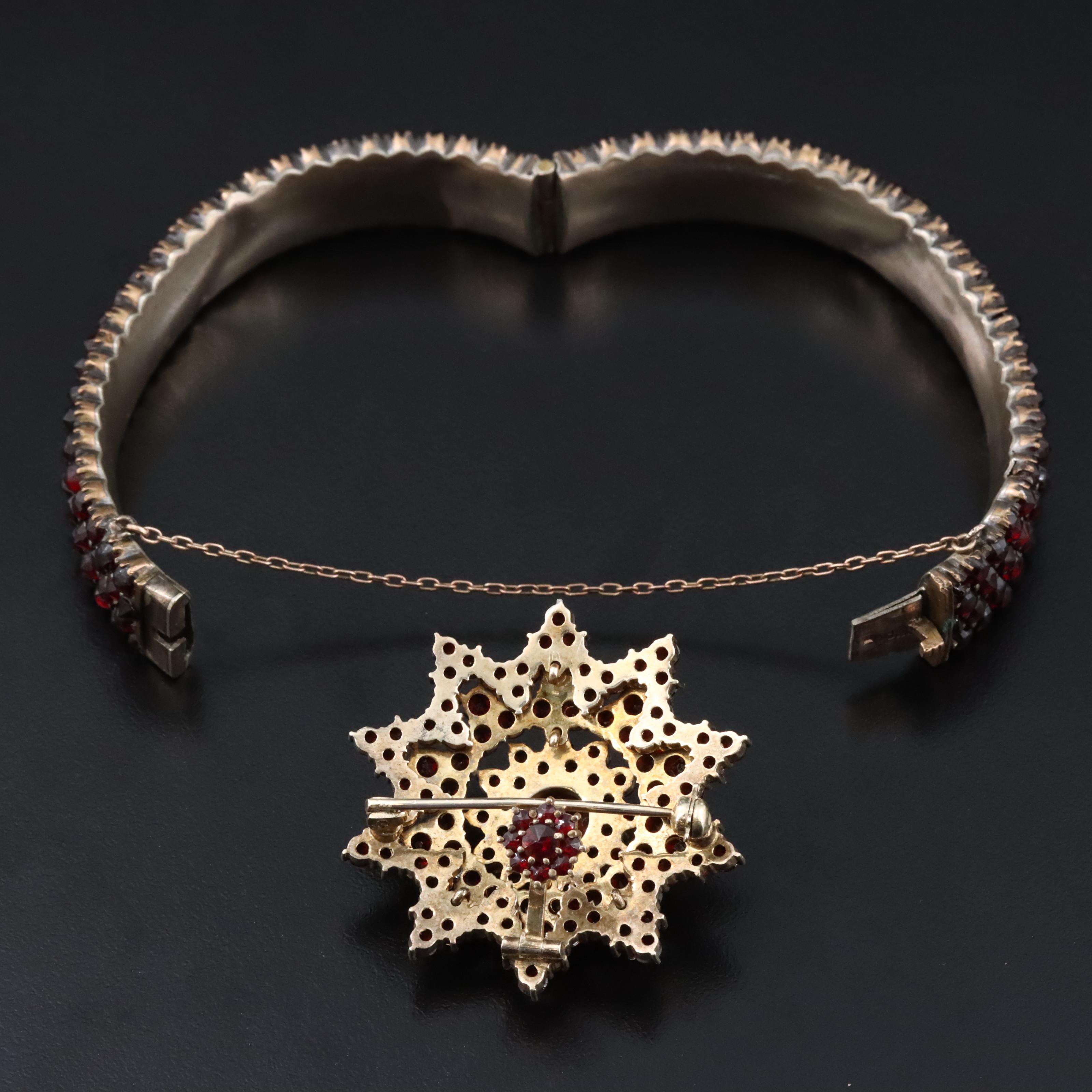 Vintage 800 Silver Garnet Star Converter Brooch and Bracelet