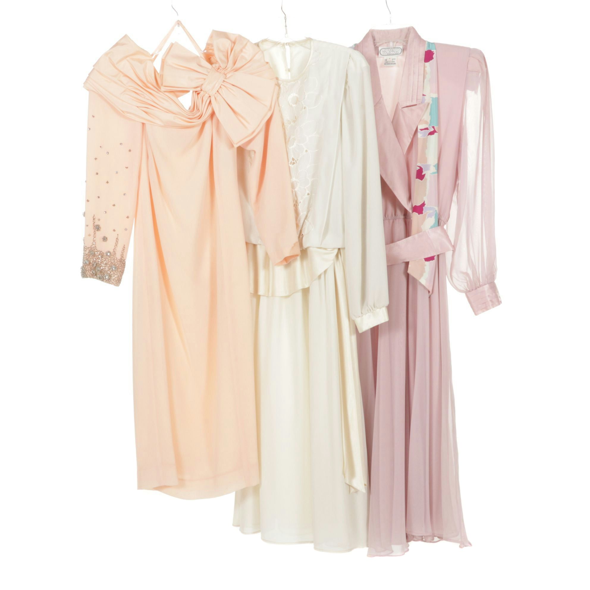 Liz Roberts Mauve Midi Dress with Scarf, Lilli Diamond Peach Dress & More, 1980s