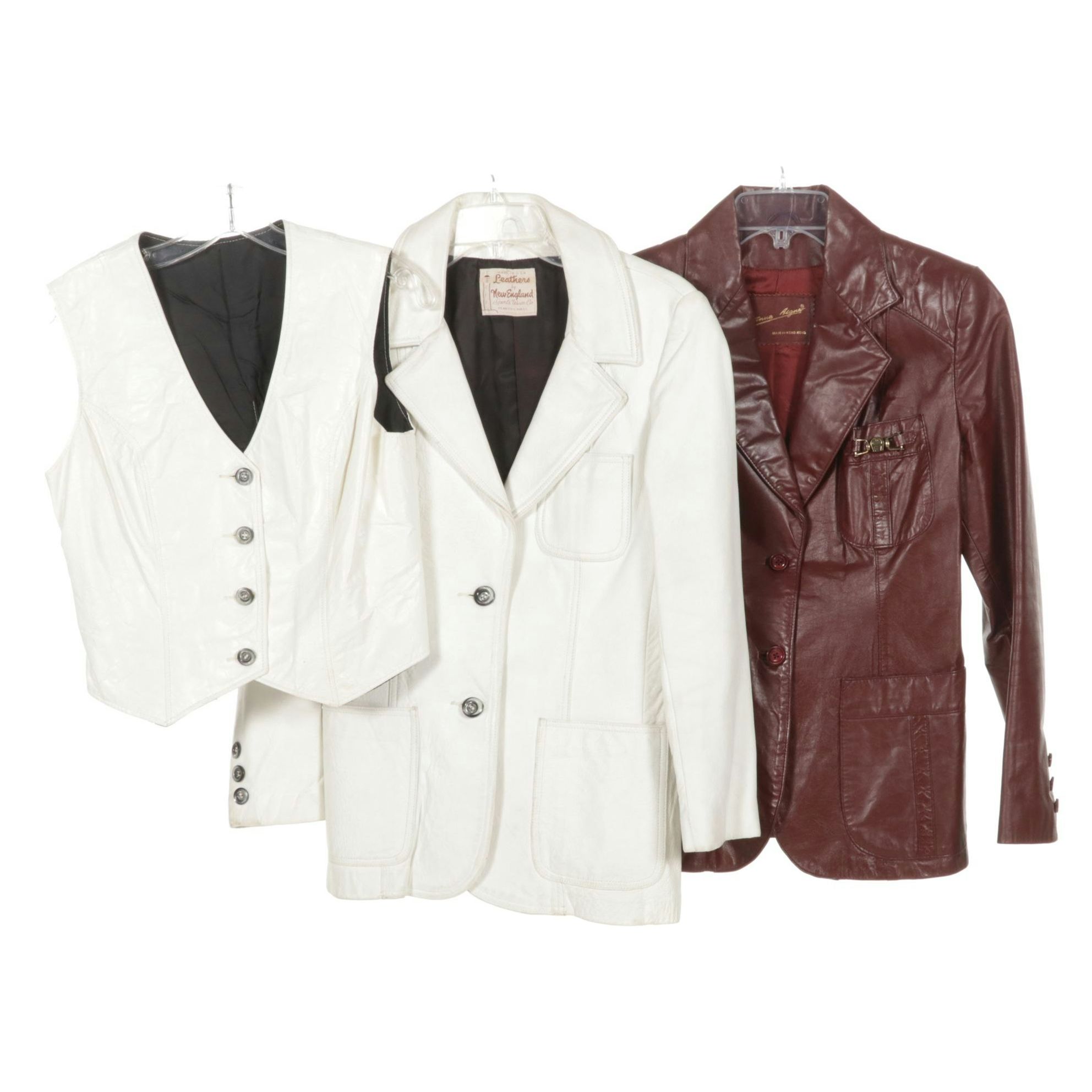Etienne Aigner Burgundy Leather Blazer with White Leather Vest and Blazer Set