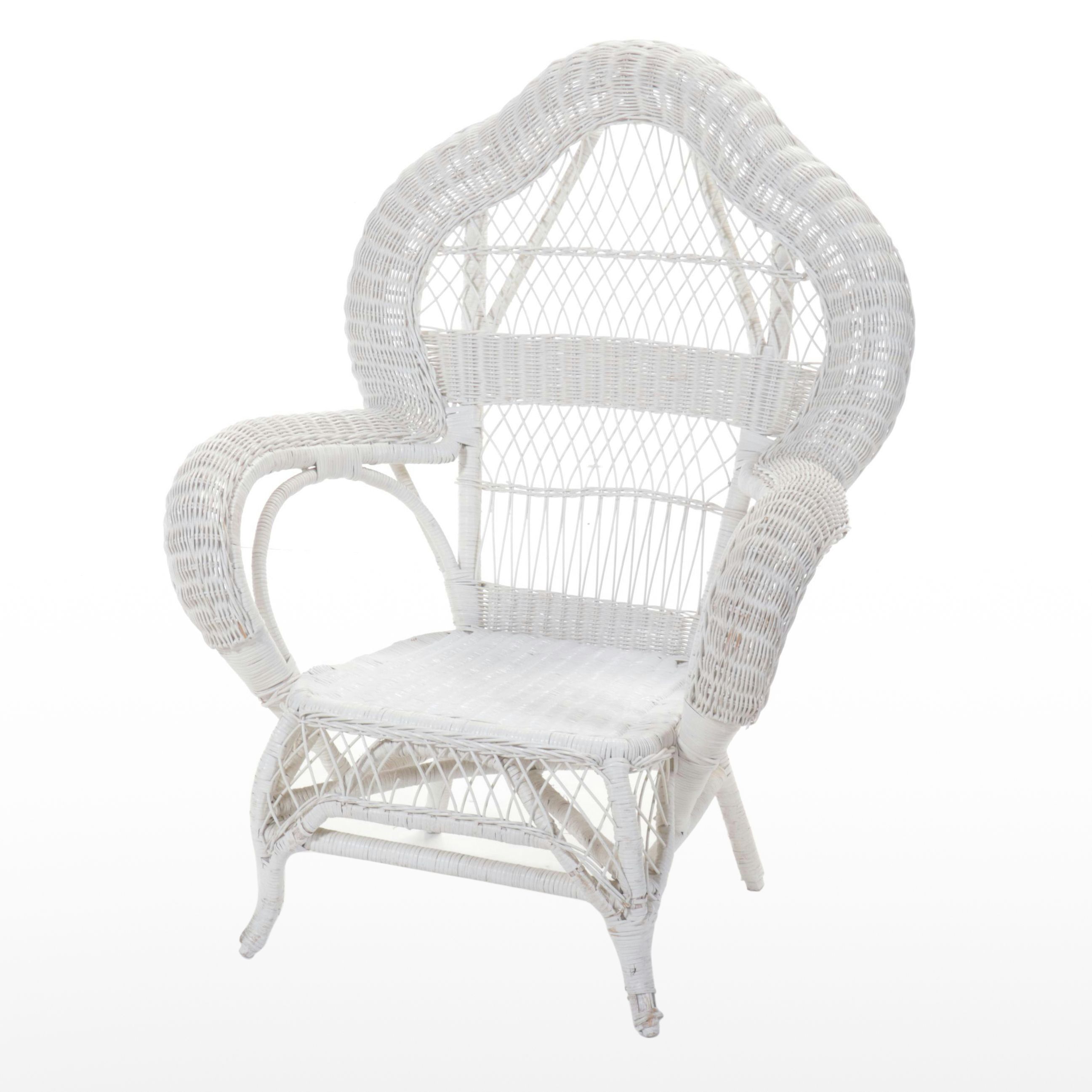 White Painted Wicker Armchair