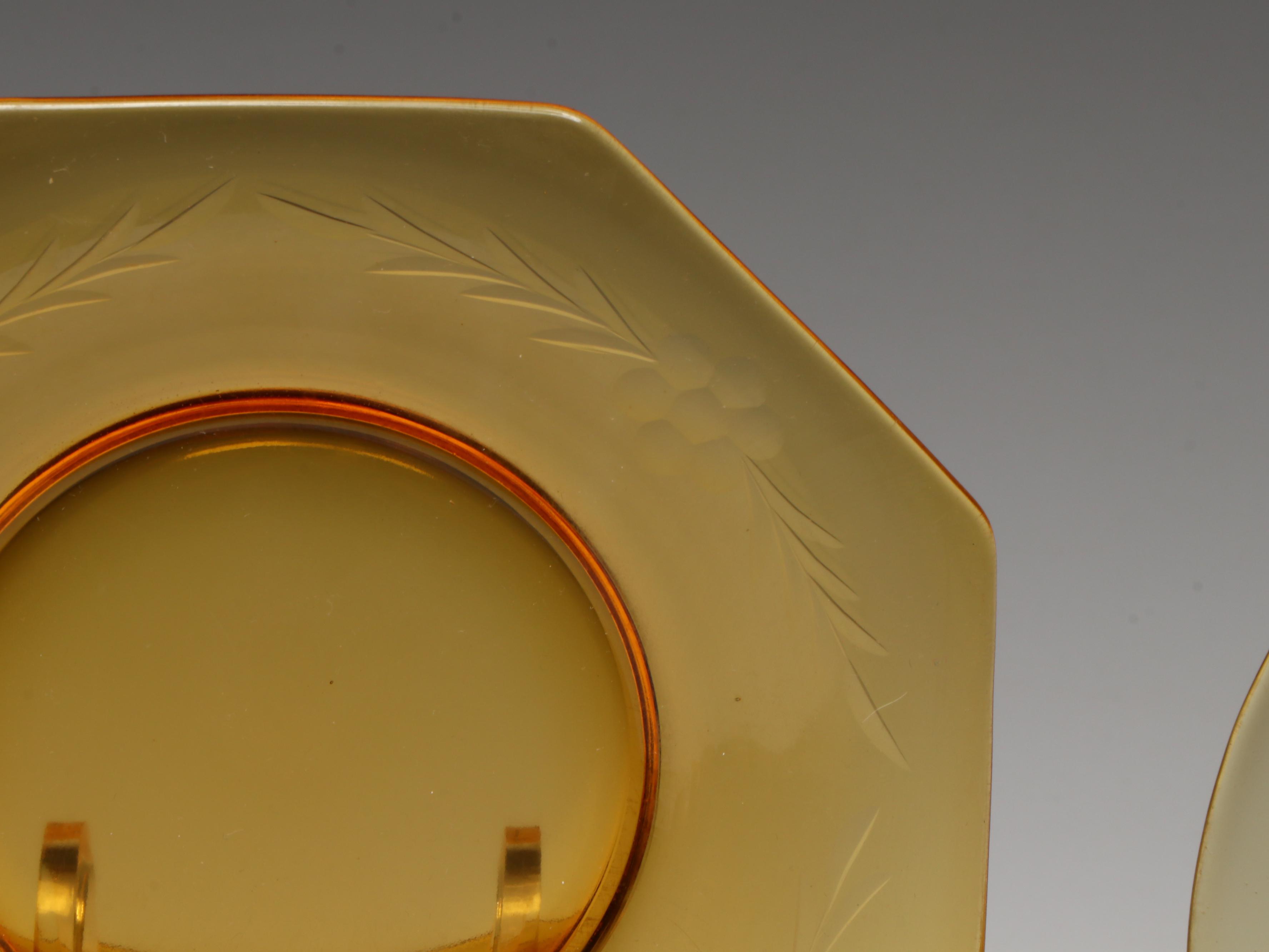 Spiral Pattern Cake Plate and Other Amber Glass Dinnerware