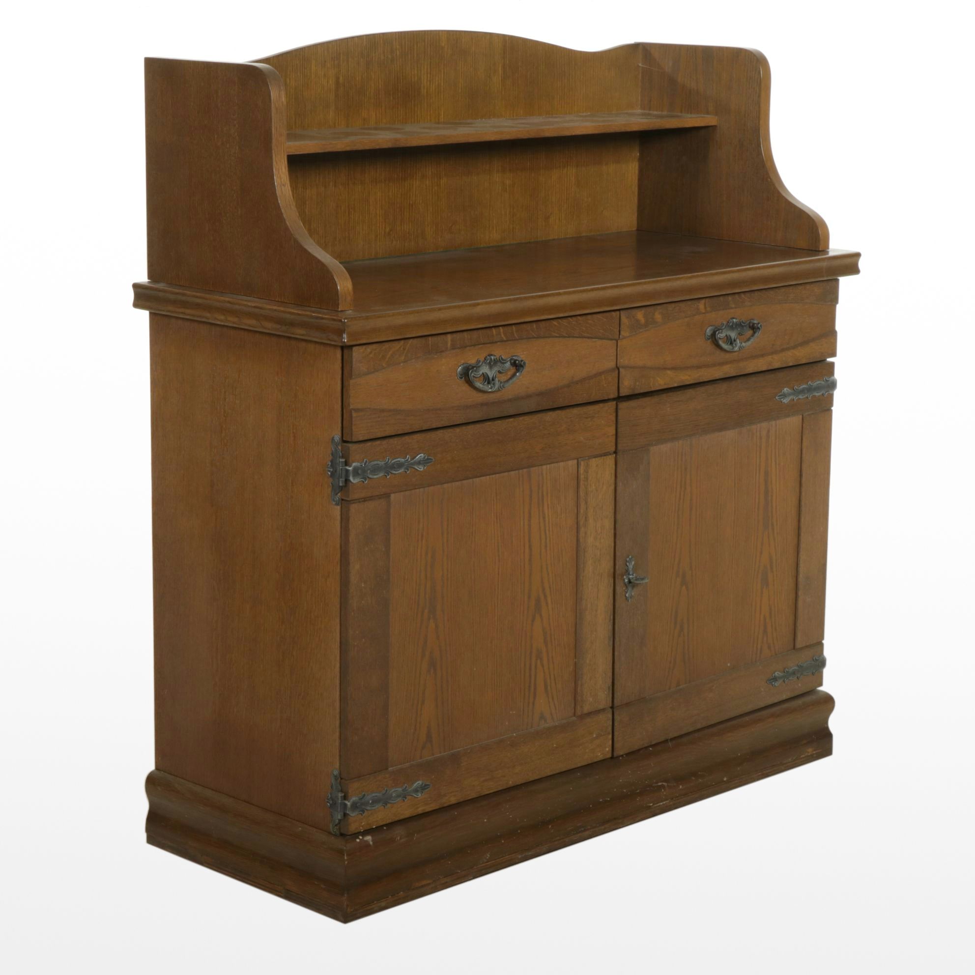 West German Oak Finished Cabinet and Shelf, Late 20th Century