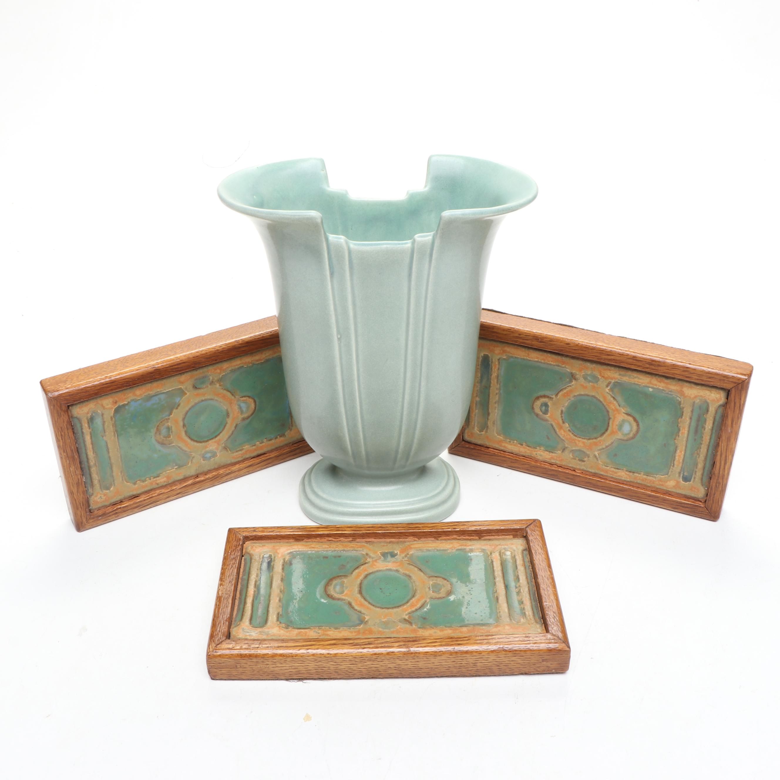 RumRill Art Deco Vase with Wood Framed Decorative Tiles