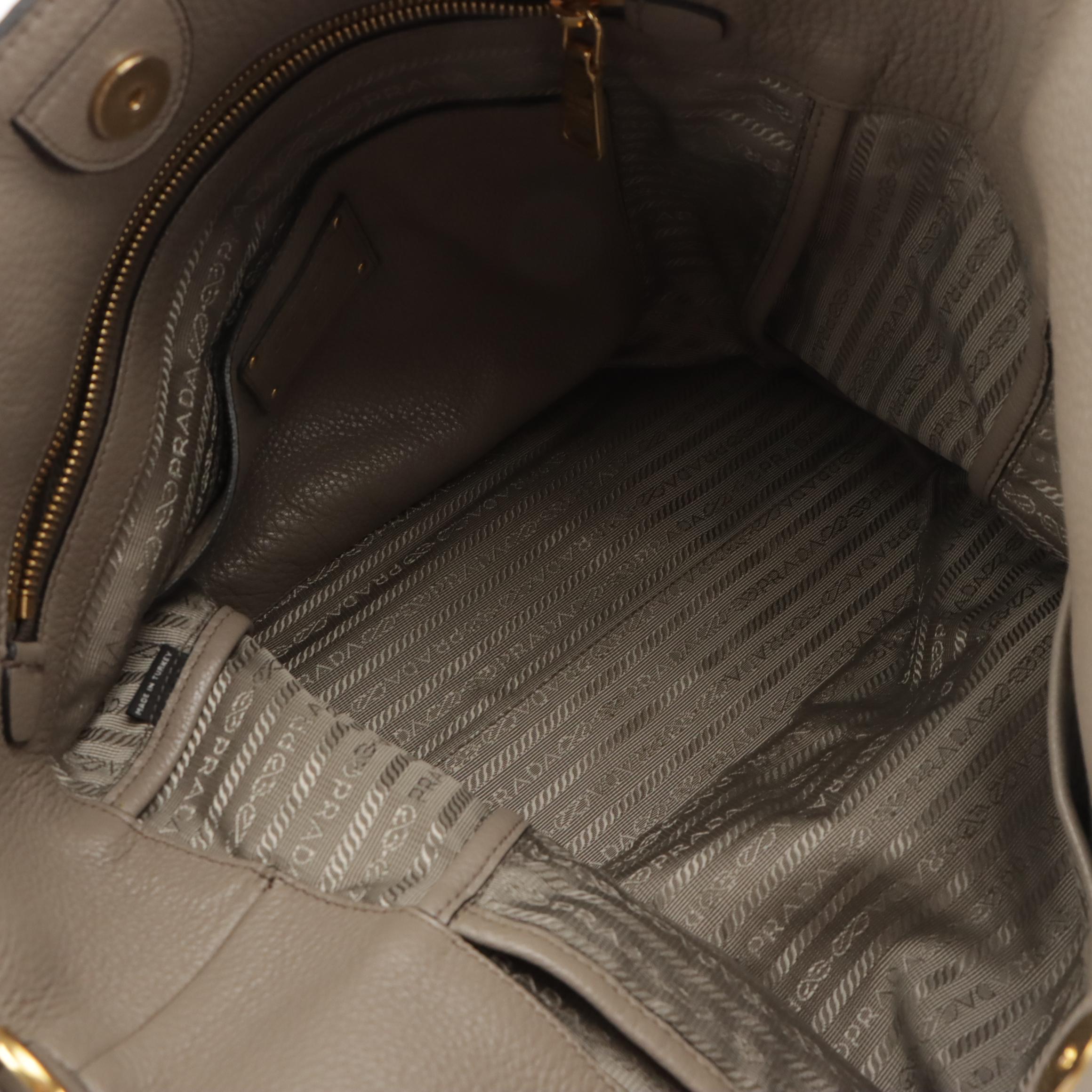 Prada Soft Two-Way Tote in Taupe Grey Pebble Grained Leather