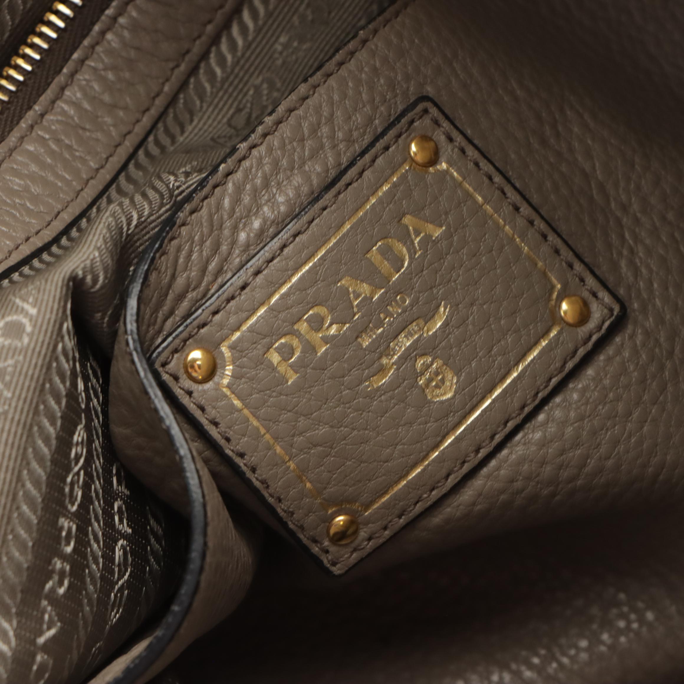 Prada Soft Two-Way Tote in Taupe Grey Pebble Grained Leather