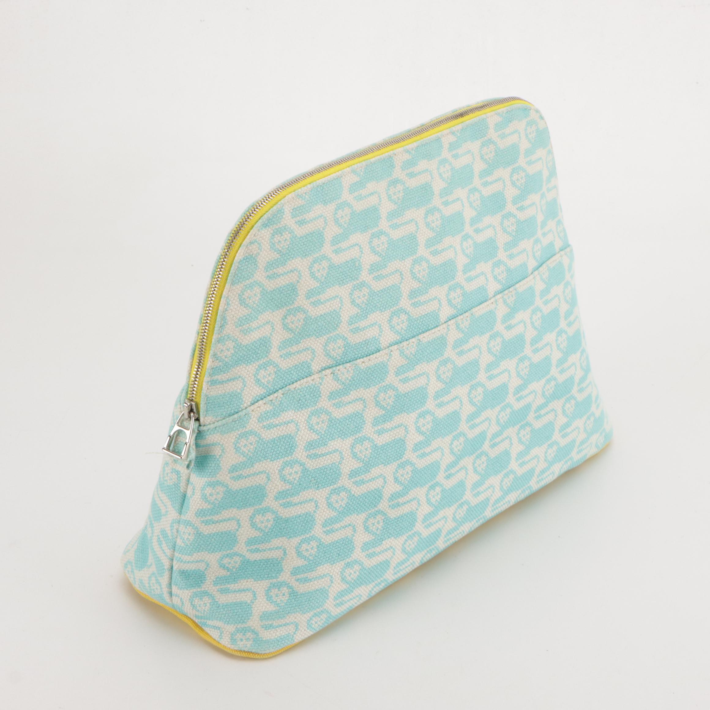 Hermès Bolide 30 Zippered Travel Pouch in Lion Animaux Pixel Cotton Canvas