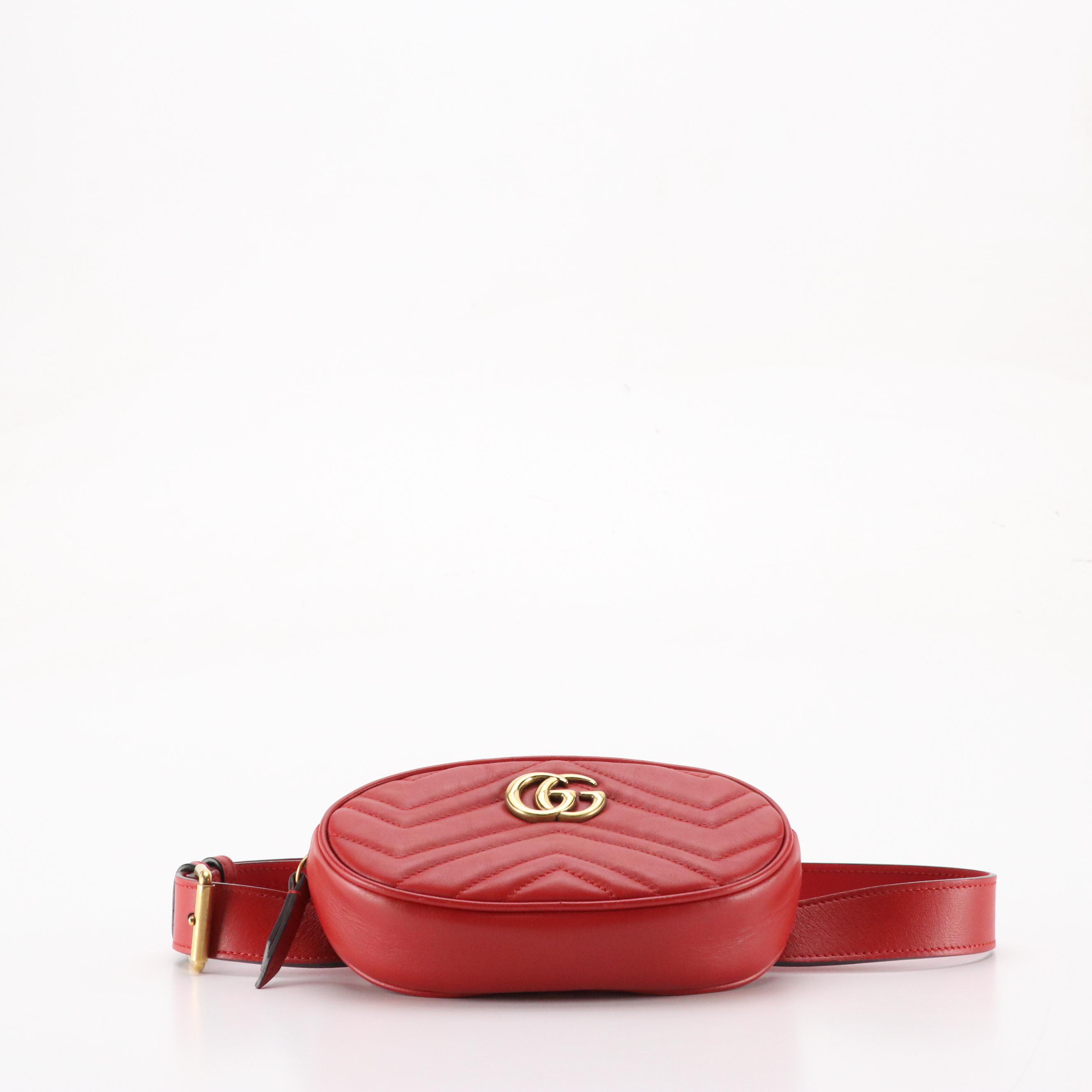 Gucci GG Marmont Belt Bag in Red Chevron Matelassé Leather
