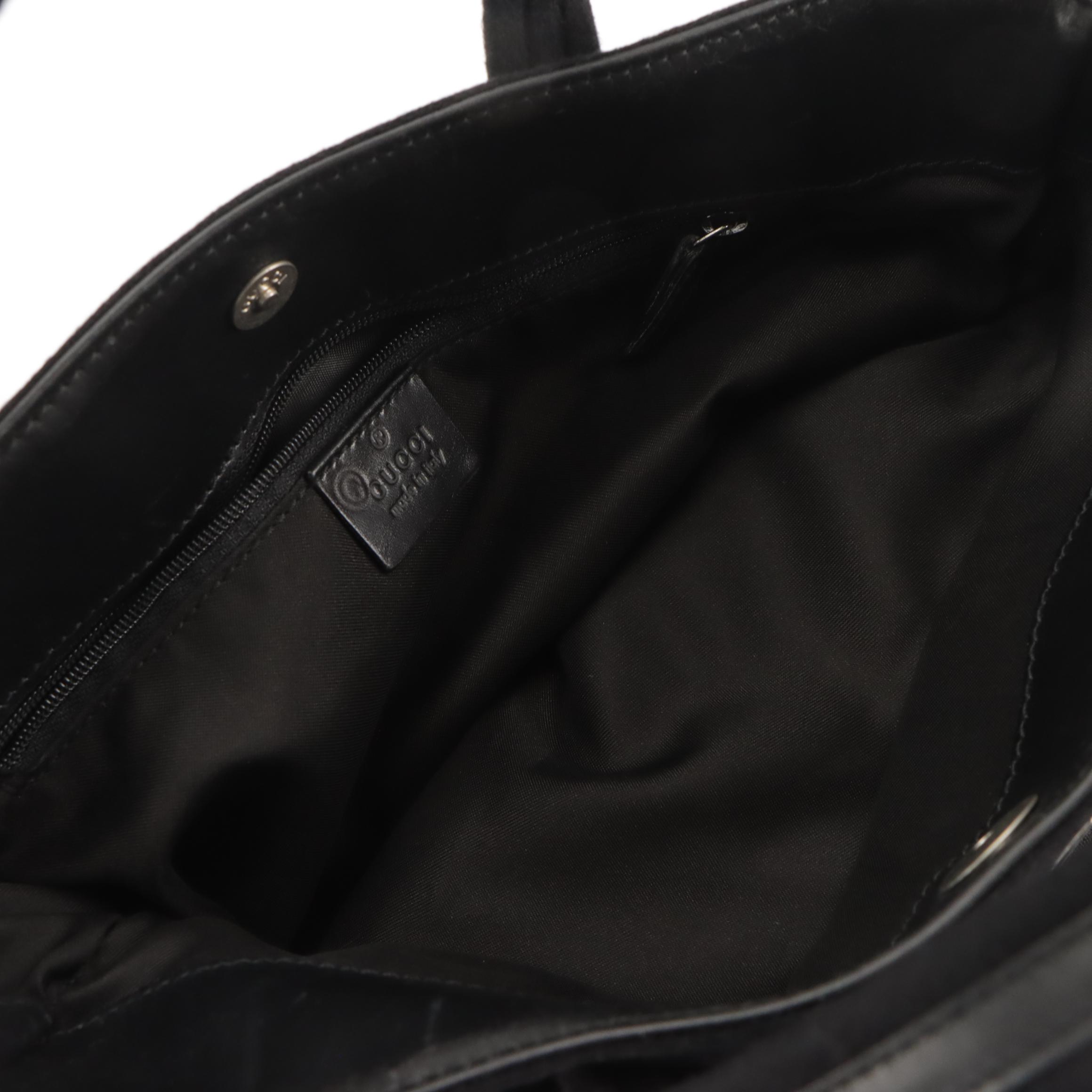 Gucci Double Pocket Tote Bag in Black Soft Fleece and Leather Trim