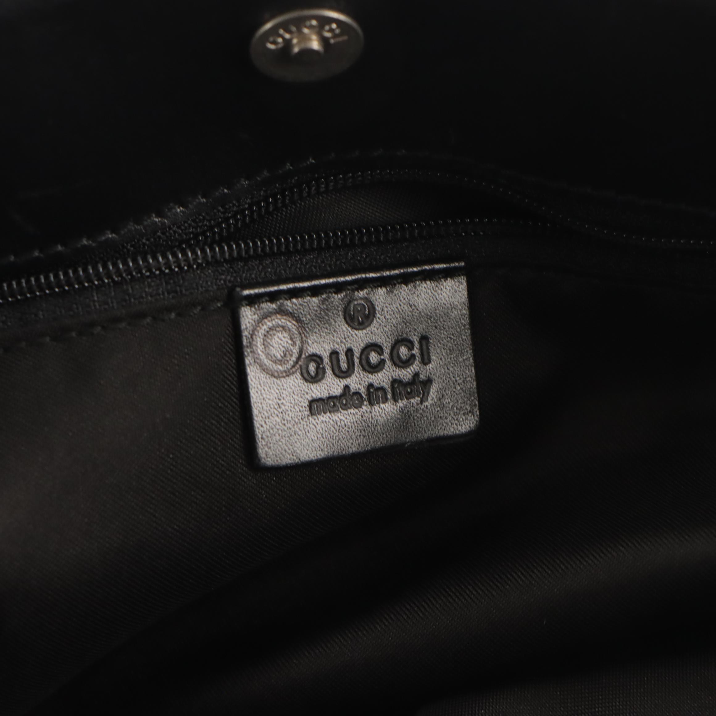 Gucci Double Pocket Tote Bag in Black Soft Fleece and Leather Trim