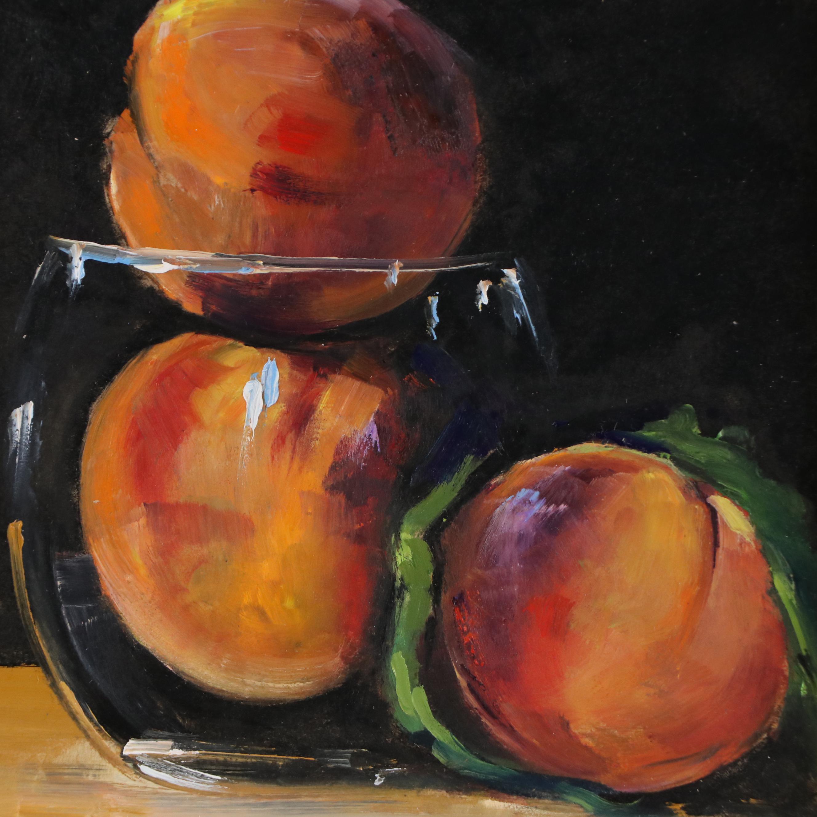 Natalia Demenko Still Life Oil Painting of Peaches, 21st Century