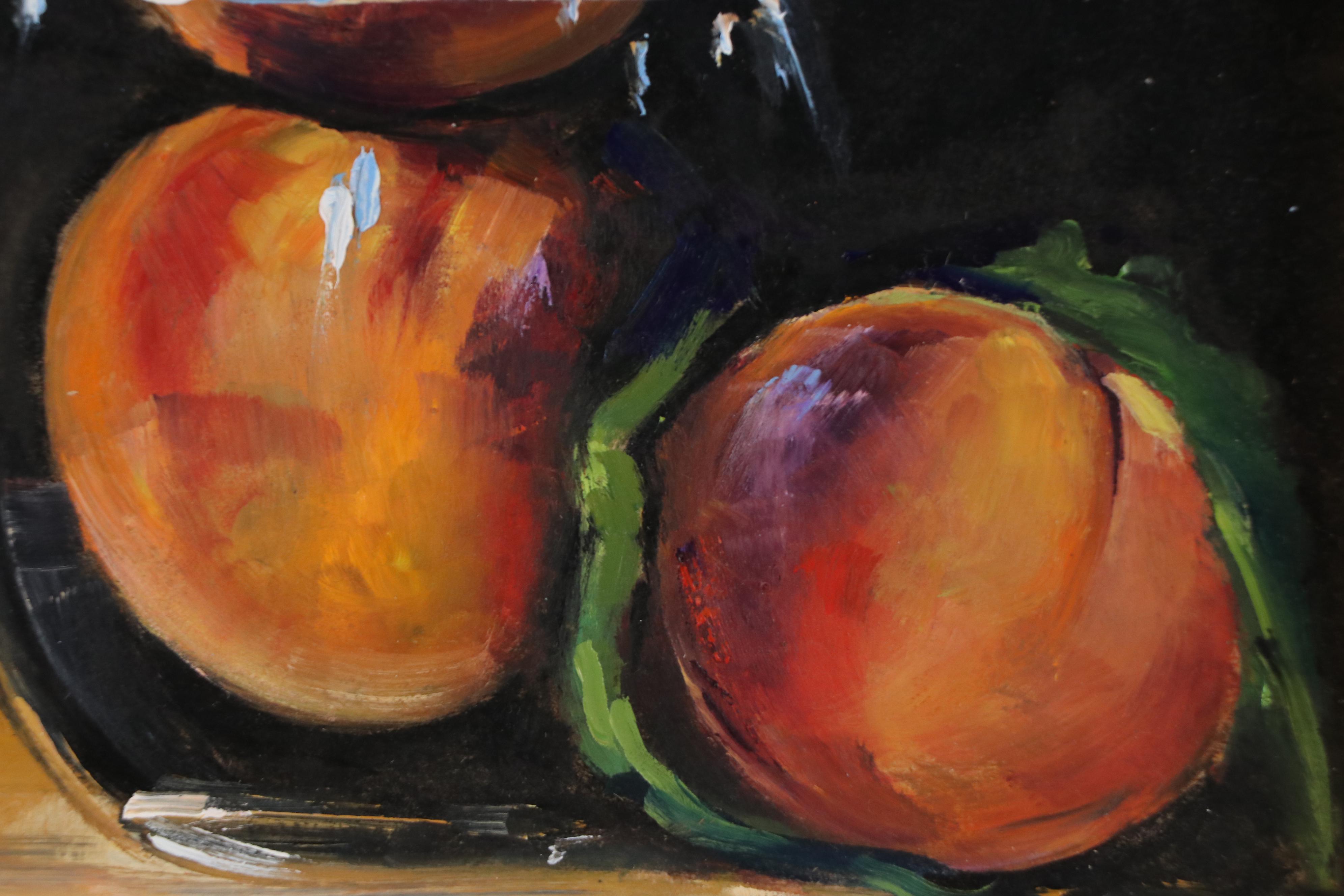 Natalia Demenko Still Life Oil Painting of Peaches, 21st Century